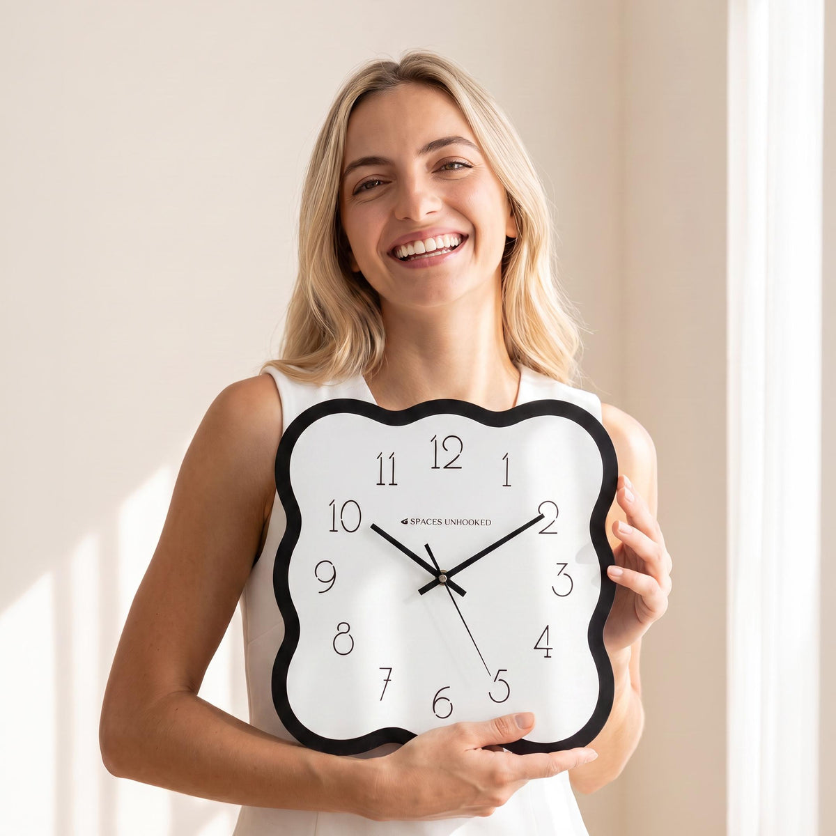 Spaces Unhooked Wavy Wall Clock, Black Scalloped Frame, Slim Numerals