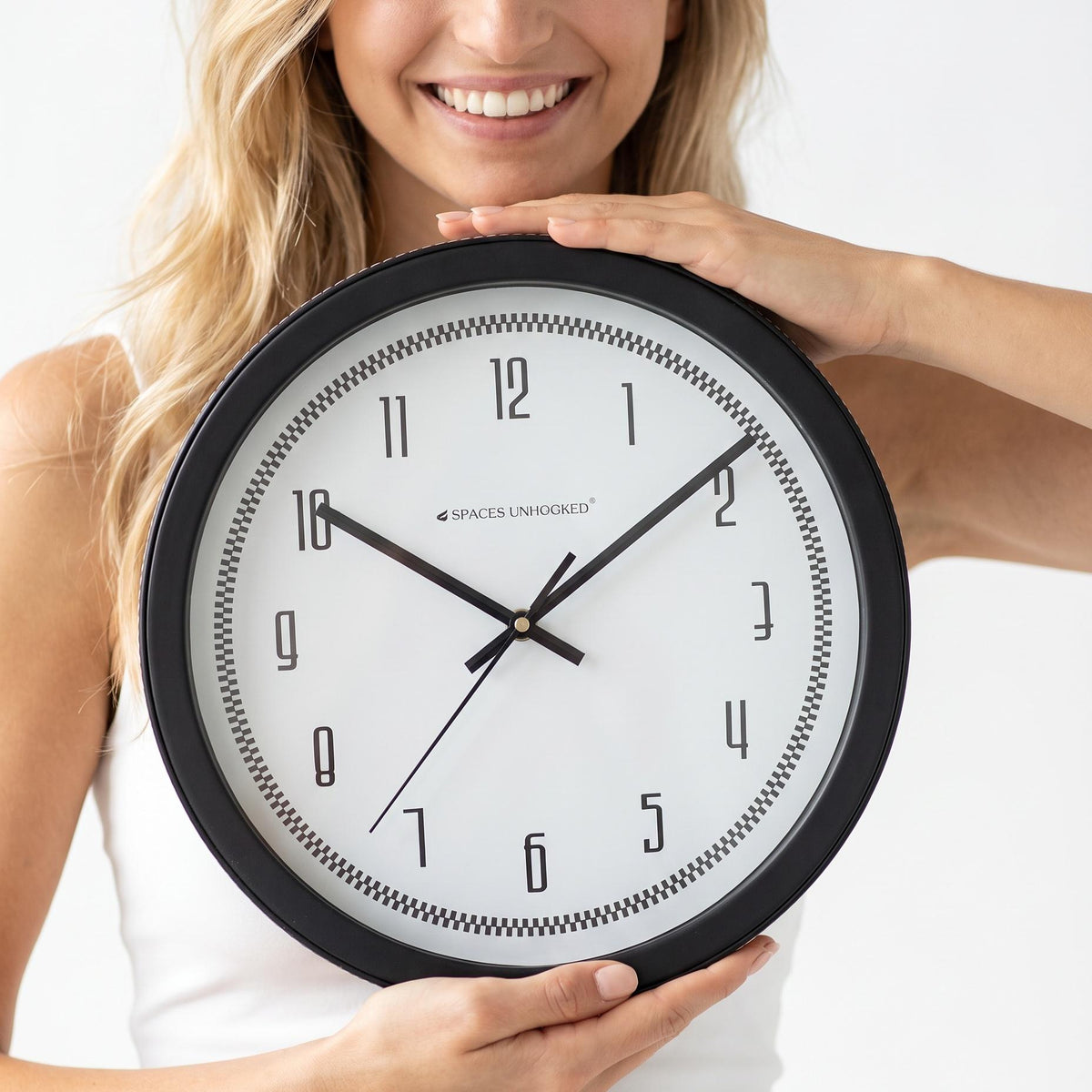 Spaces Unhooked Checkered Border Round Wall Clock, Retro Numerals