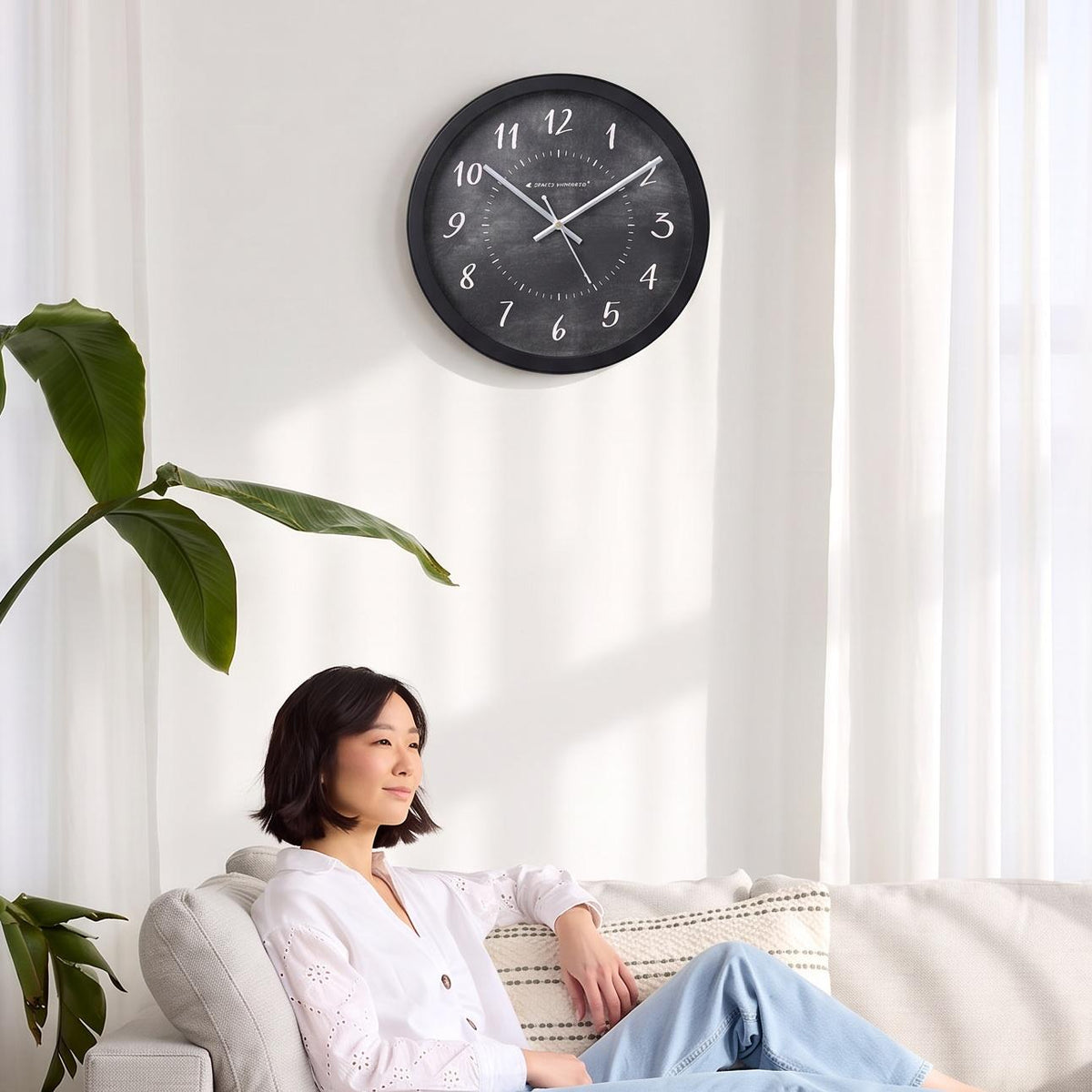 Spaces Unhooked Chalkboard Round Wall Clock, Handwritten Numerals