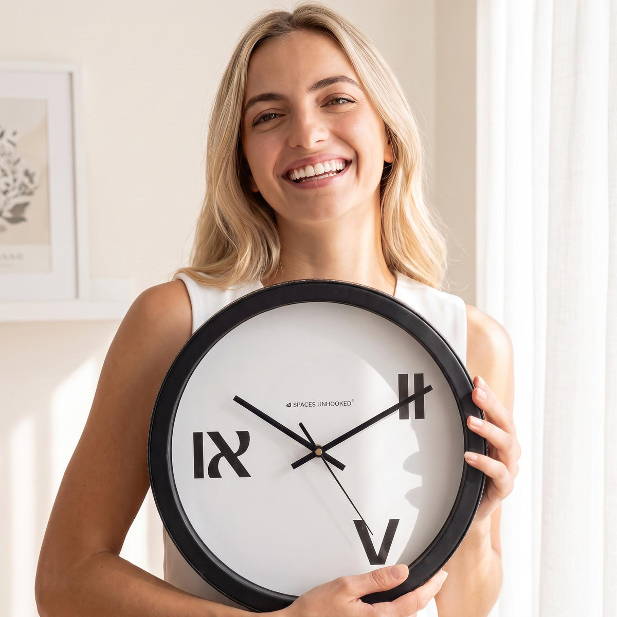 Spaces Unhooked Modern Roman Numeral Round Wall Clock, Three-Numeral