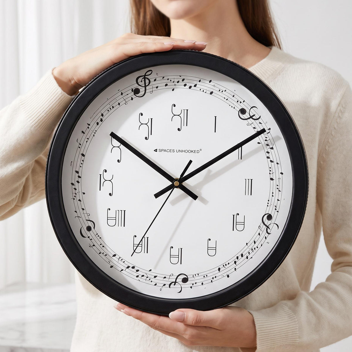 Spaces Unhooked Music Note Round Wall Clock, Treble Clef Dial