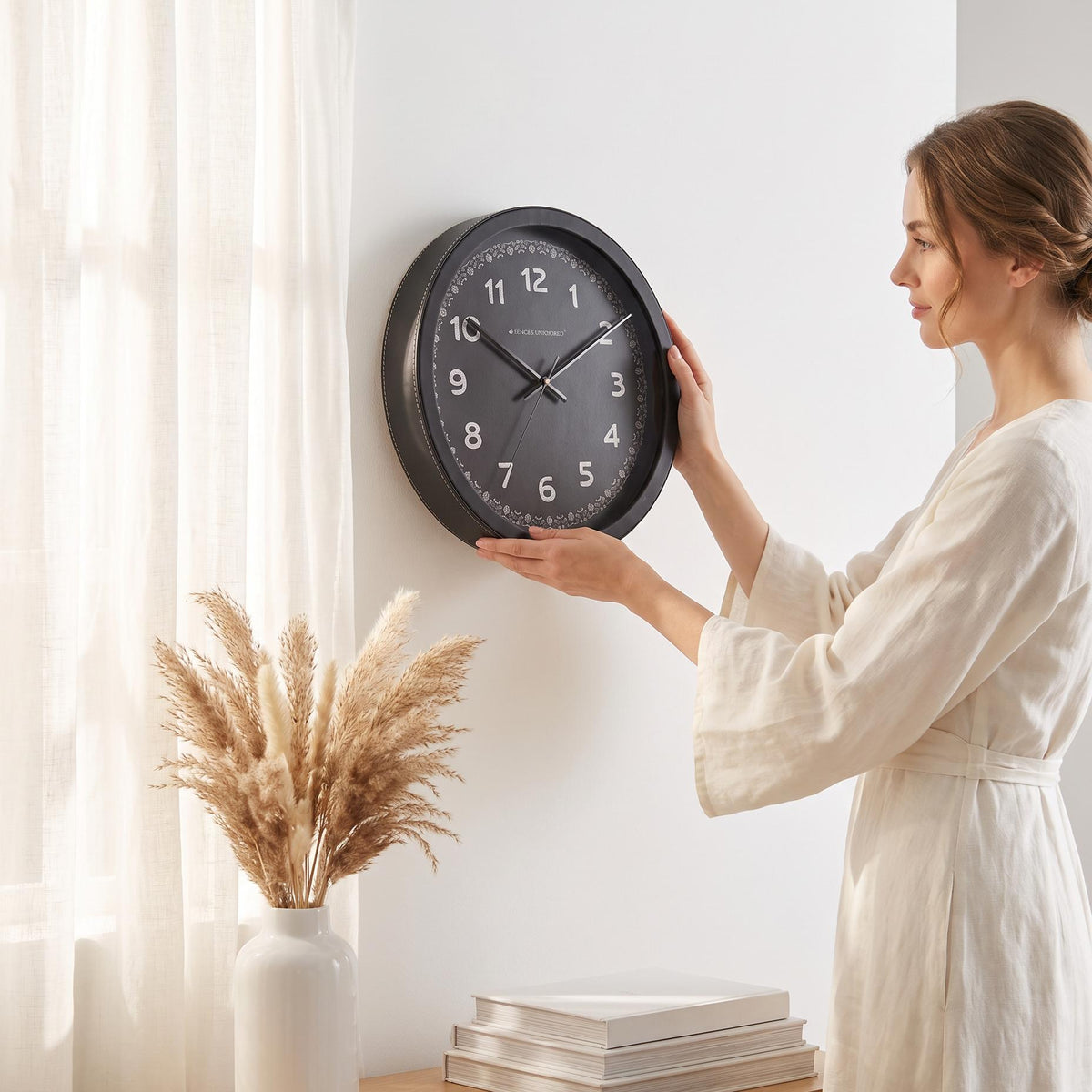 Spaces Unhooked Round Black Wall Clock, Black Dial, Textured Numerals