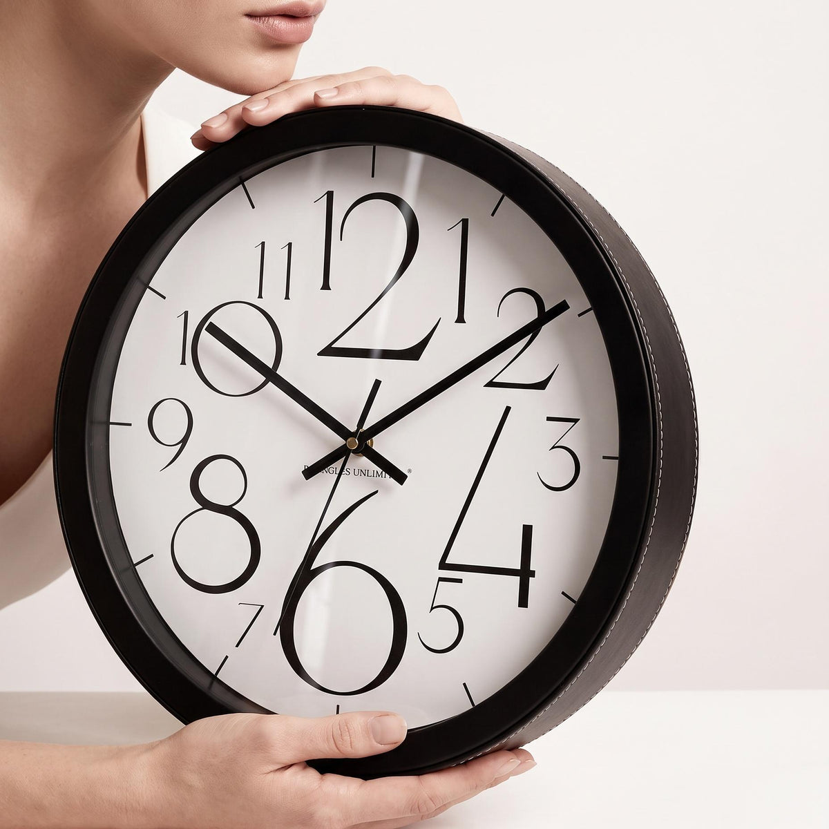 Spaces Unhooked Round Wall Clock, Oversized Slim Numerals, Black Frame