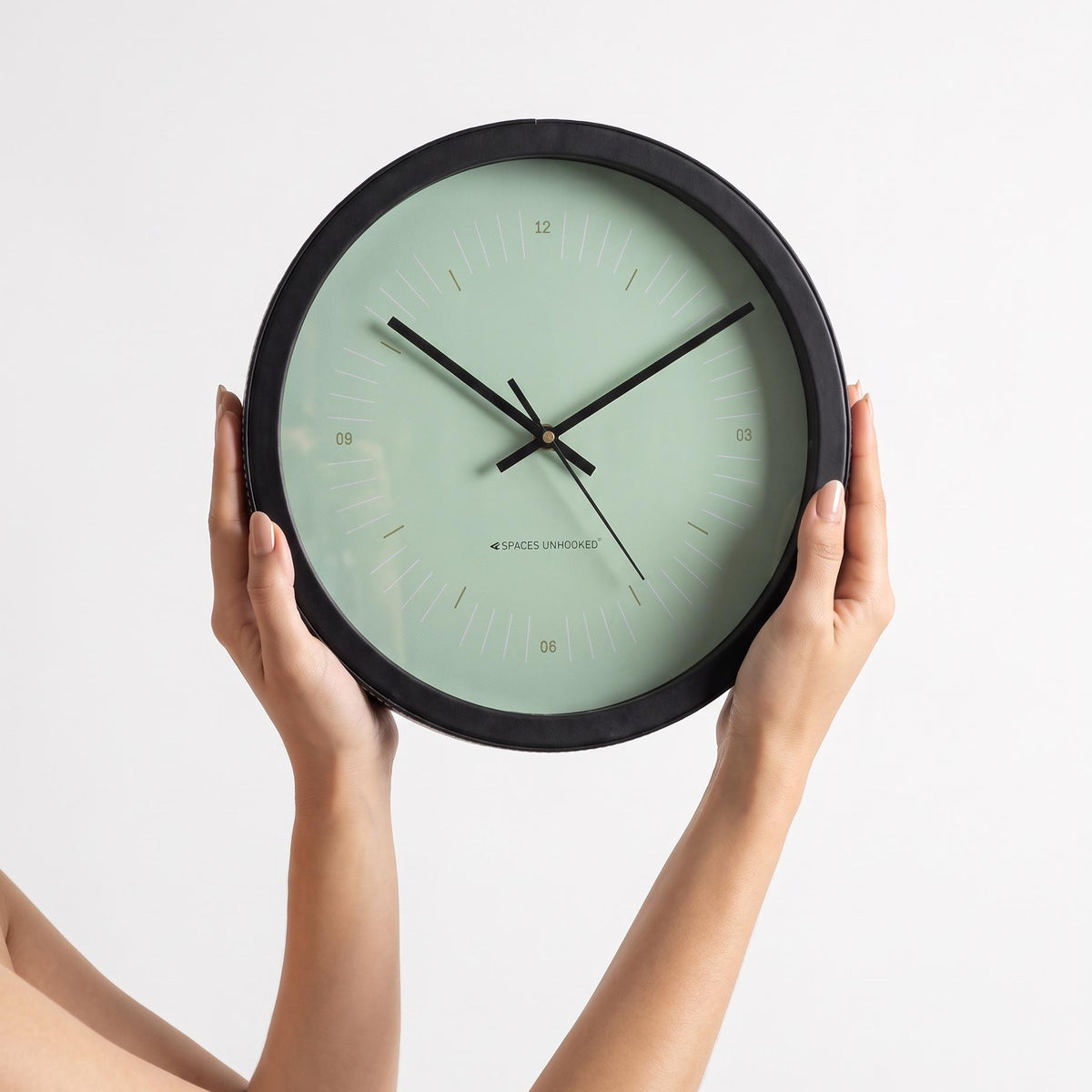 Spaces Unhooked Round Wall Clock, Mint Green Dial, Black Frame