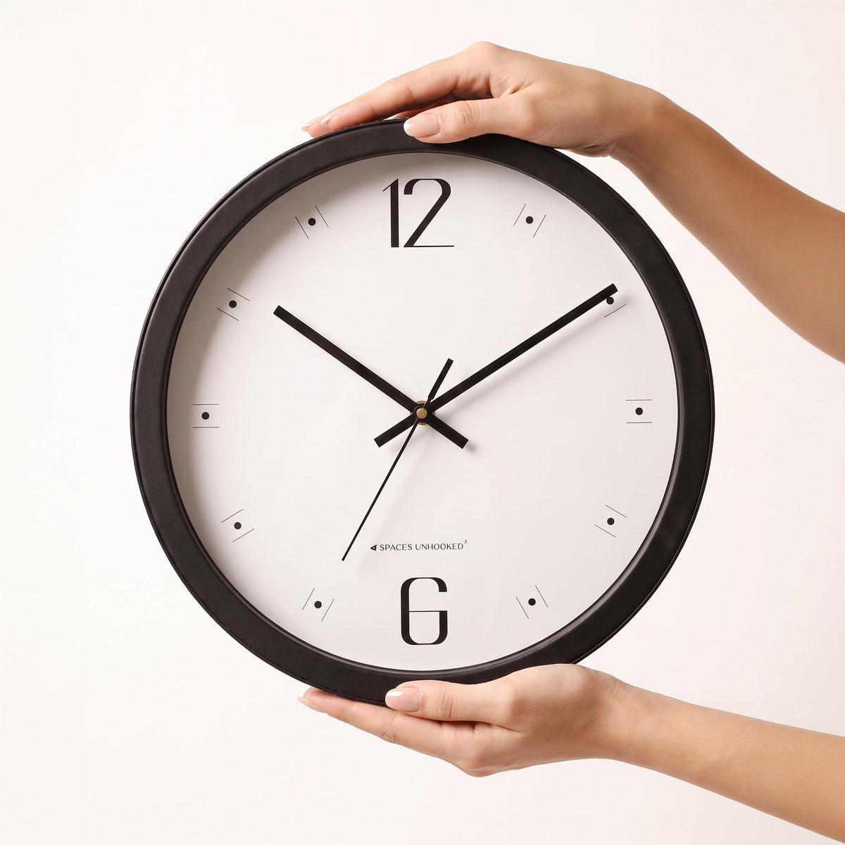Spaces Unhooked Minimalist Round Wall Clock, 12 and 6 Numerals, Black