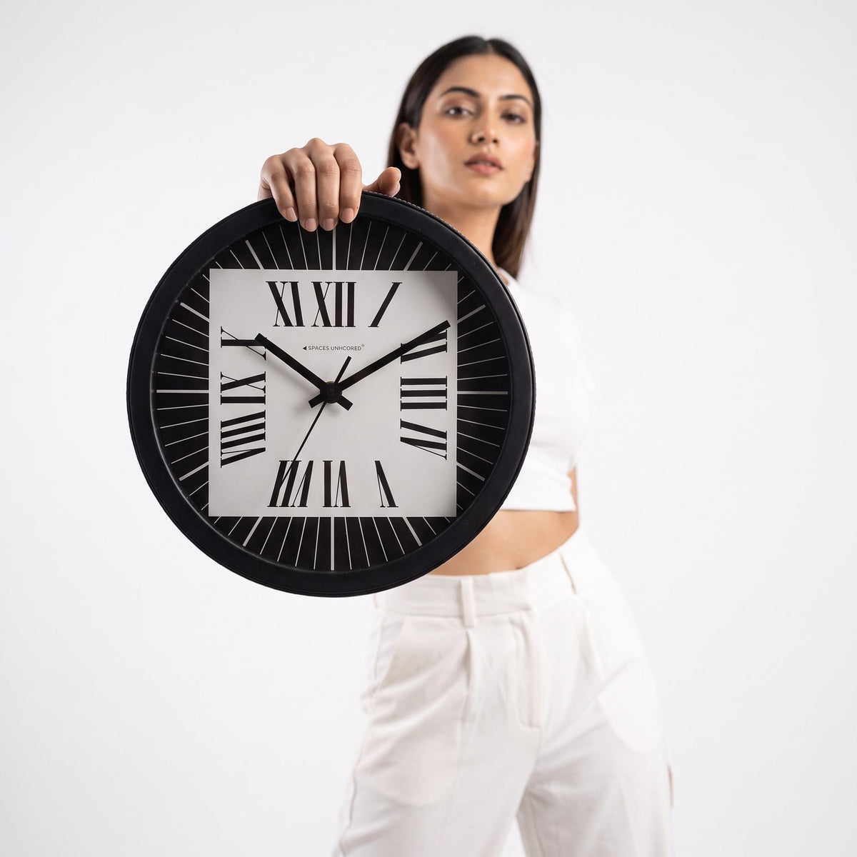 Spaces Unhooked Bold Roman Numeral Round Wall Clock, Black Ring