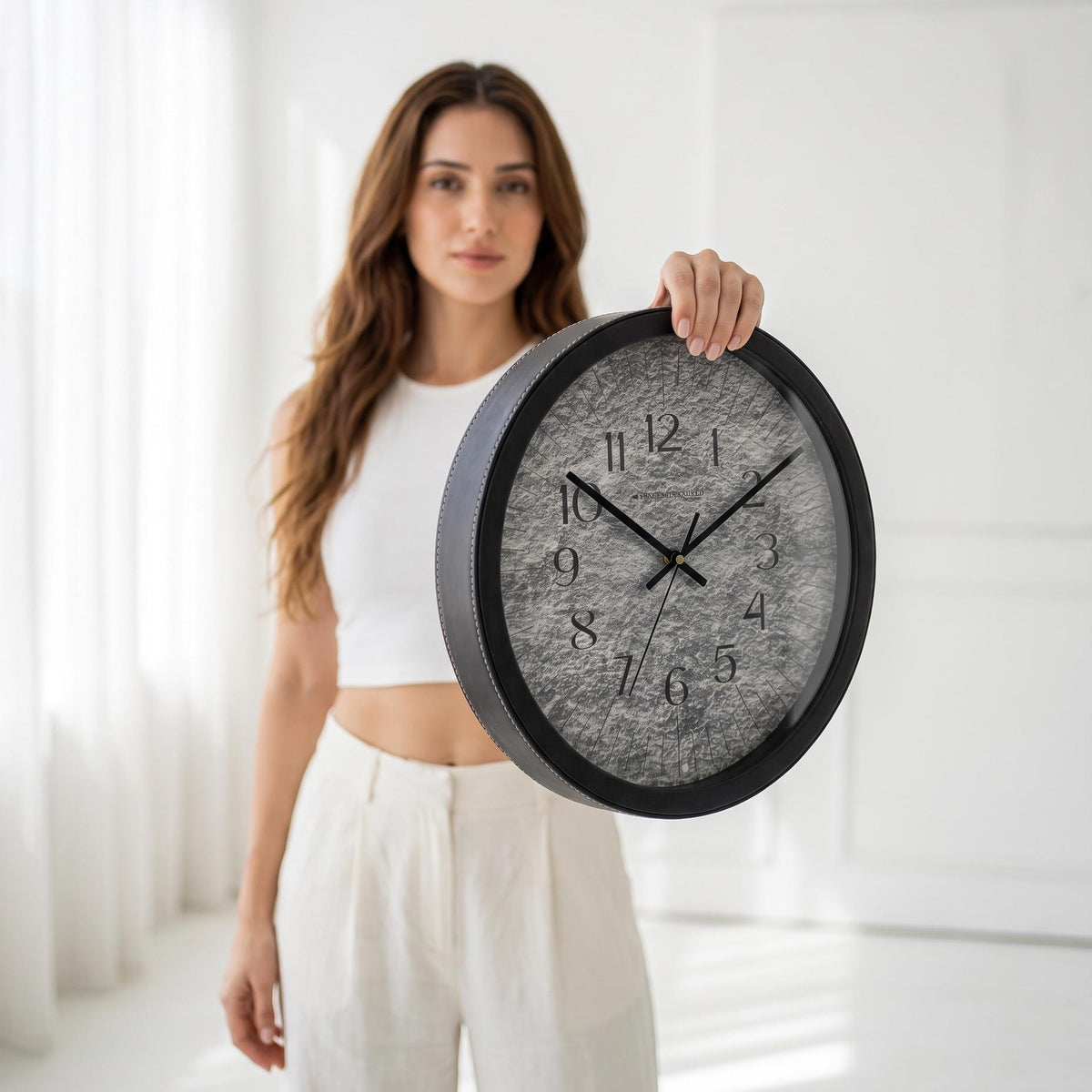 Spaces Unhooked Grey Stone Texture Round Wall Clock, Slate Look