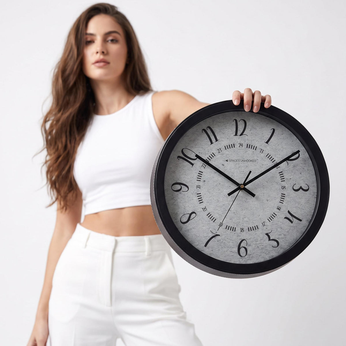 Spaces Unhooked Round Wall Clock with 24 Hour Inner Ring