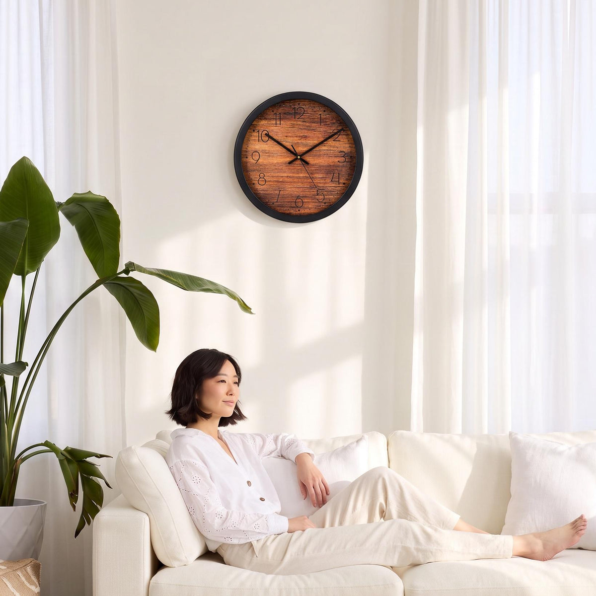 Spaces Unhooked Rustic Wood Grain Look Round Wall Clock