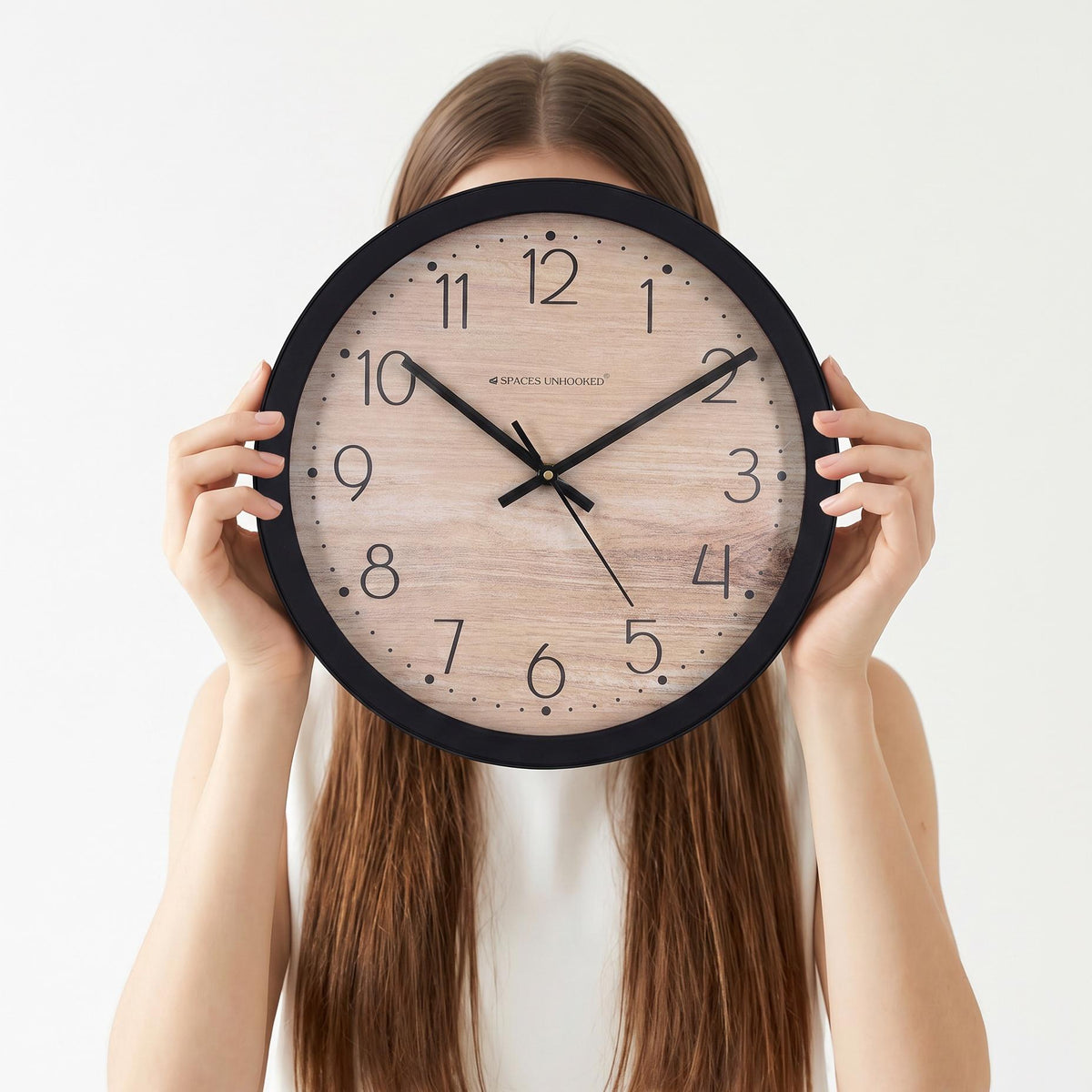 Spaces Unhooked Light Wood Look Round Wall Clock, Scandi Style