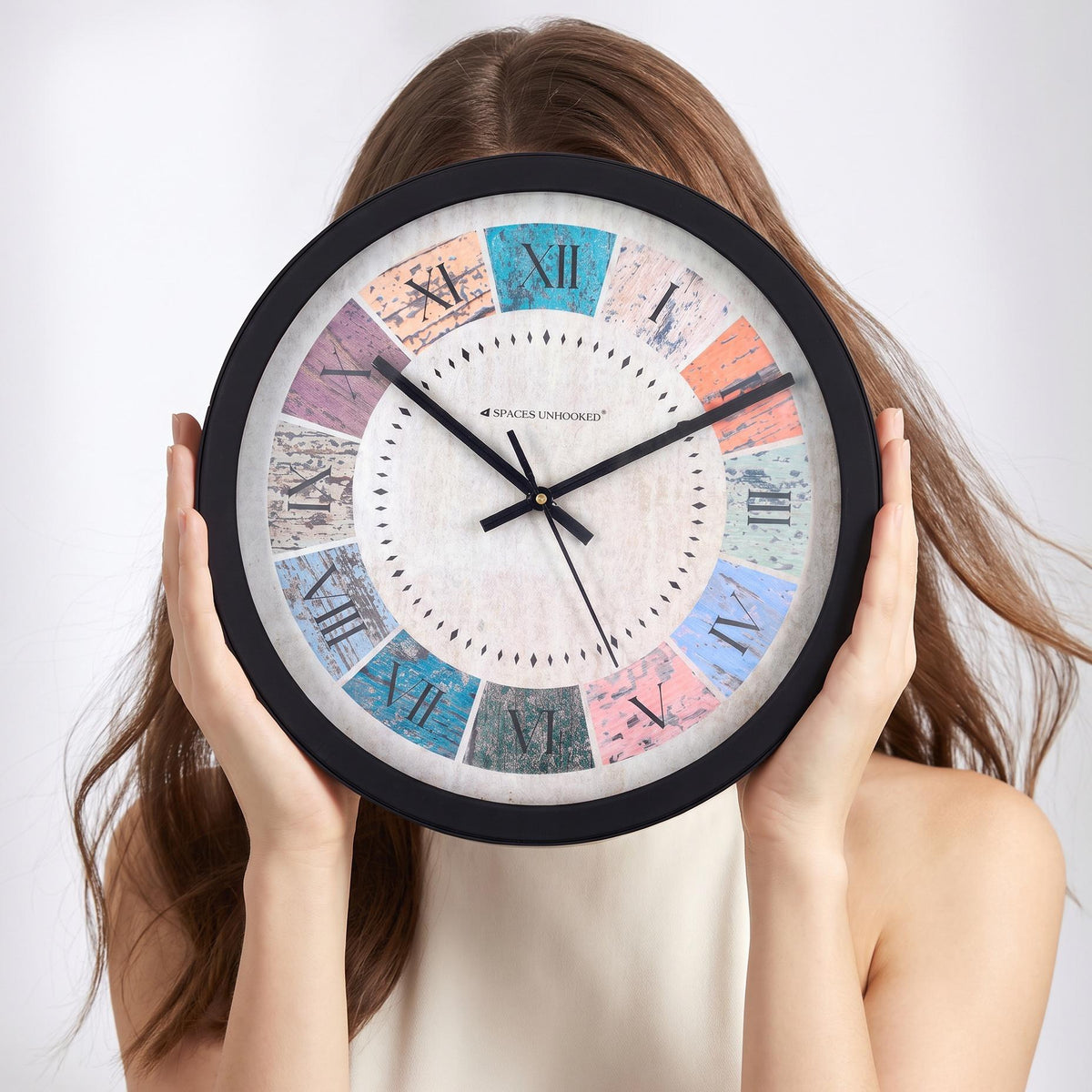 Spaces Unhooked Colourful Roman Numeral Round Wall Clock
