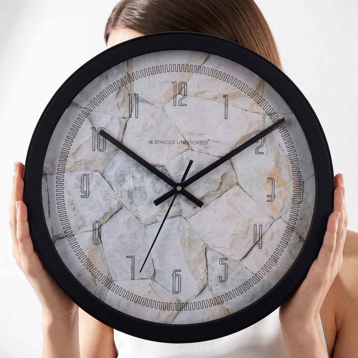 Spaces Unhooked Stone Texture Round Wall Clock, Outline Numerals