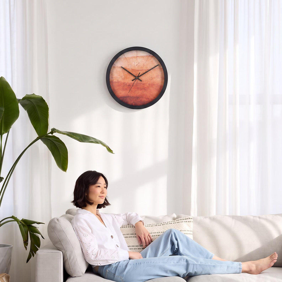 Spaces Unhooked Terracotta Watercolour Round Wall Clock