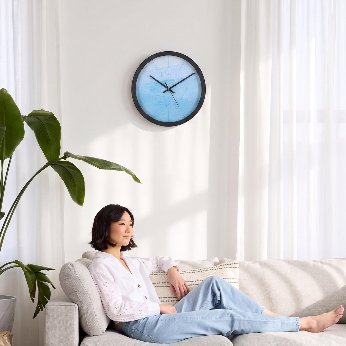 Spaces Unhooked Sky Blue Watercolour Round Wall Clock