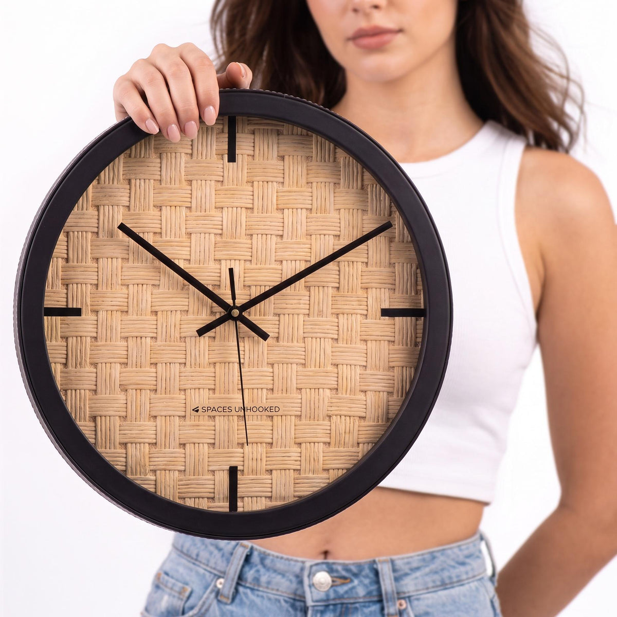 Spaces Unhooked Woven Rope Look Round Wall Clock, Natural