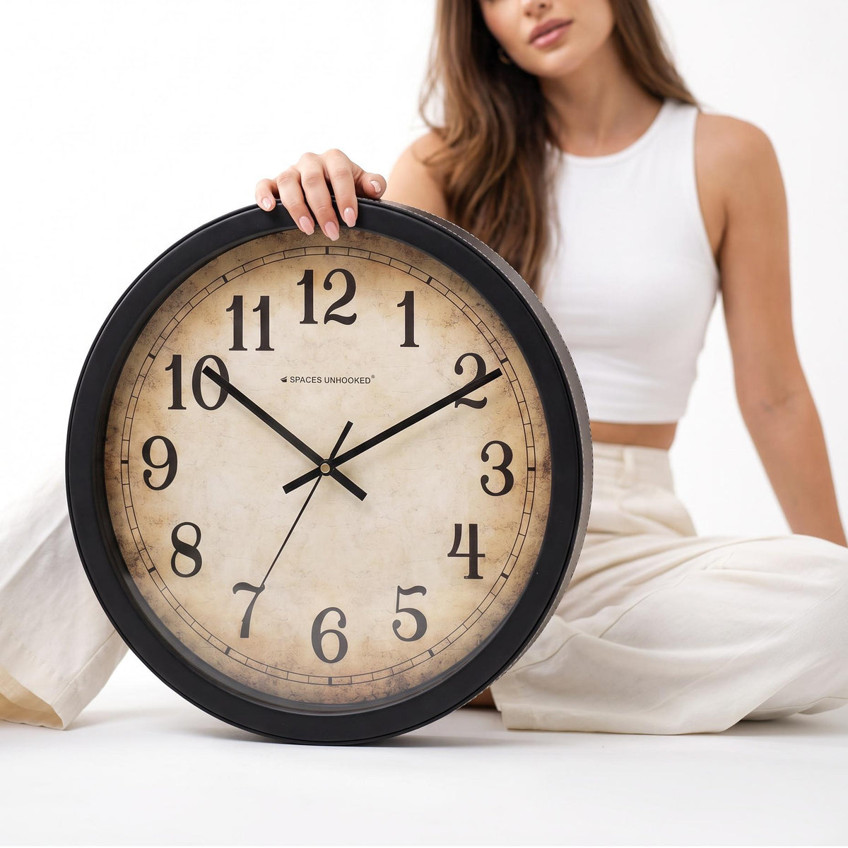 Spaces Unhooked Vintage Parchment Round Wall Clock, Antique