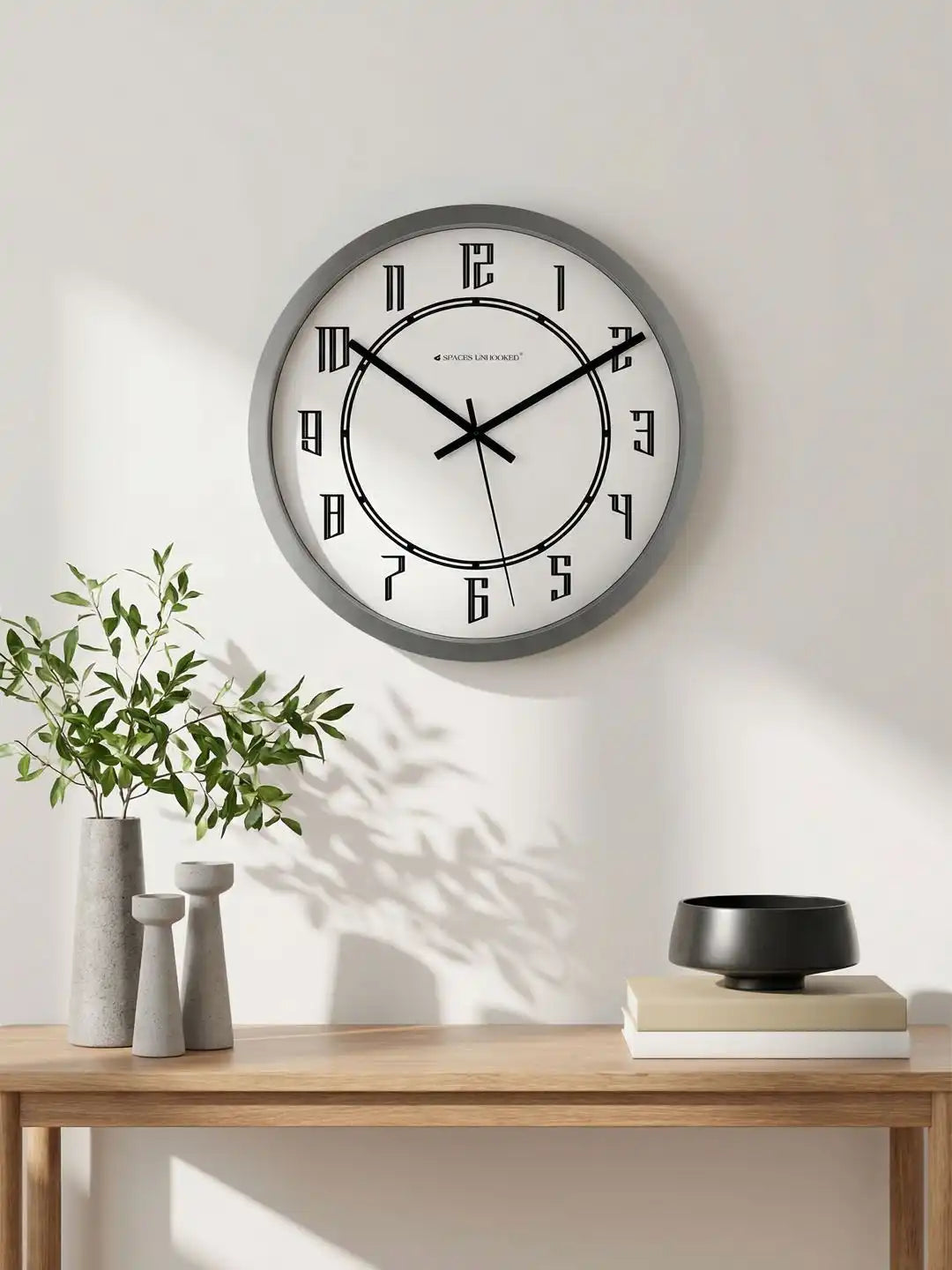 Lifestyle AI View – Premium Silent Wall Clock in Minimalist Living Room Decor