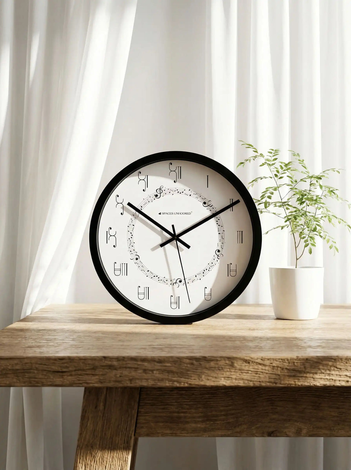 Side View Black Wall Clock - Plastic Wall Clock with Musical Notes Dial