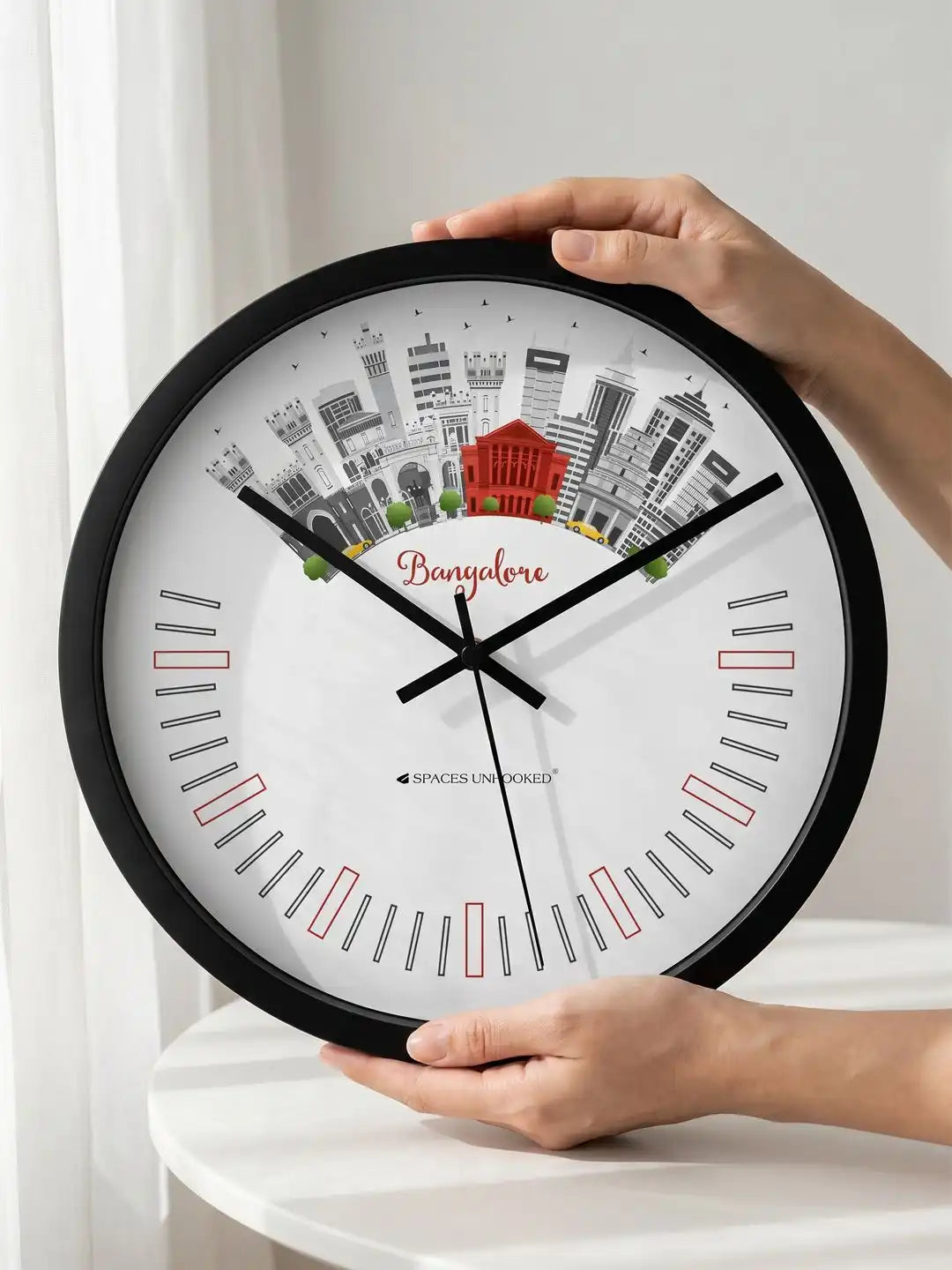 Side View Wall Clock - Plastic Wall Clock with Bangalore Cityscape Print