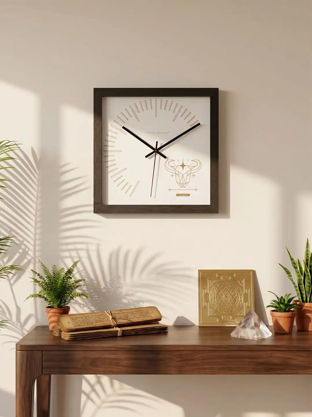 Taurus Zodiac Large Wooden Wall Clock – Modern Wood Frame Living Room Decor | Spaces Unhooked