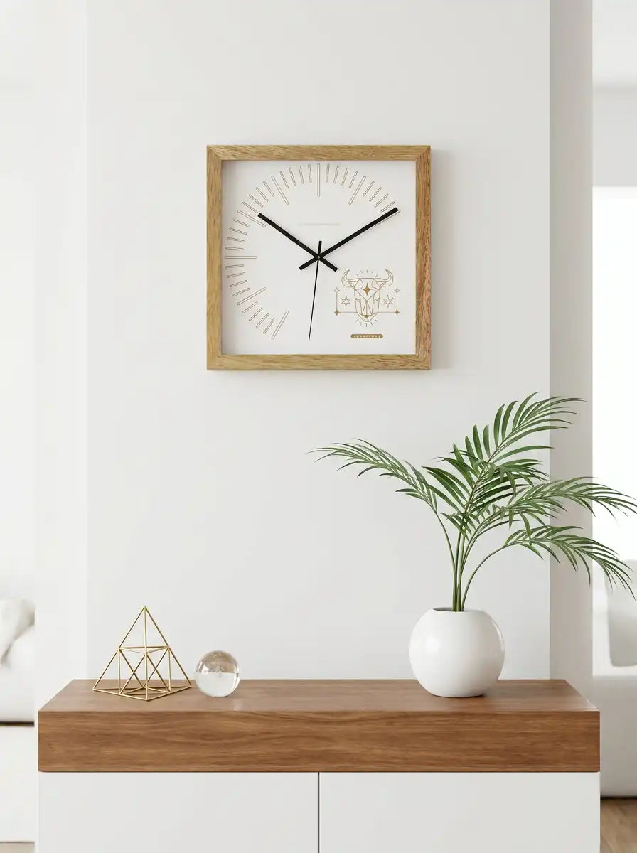 Capricorn Zodiac Large Wooden Wall Clock – 3D View Natural Oak Frame White Dial | Spaces Unhooked