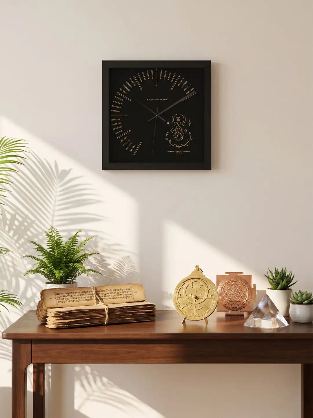 Virgo Zodiac Large Wooden Wall Clock – Modern Wood Frame Living Room Decor | Spaces Unhooked