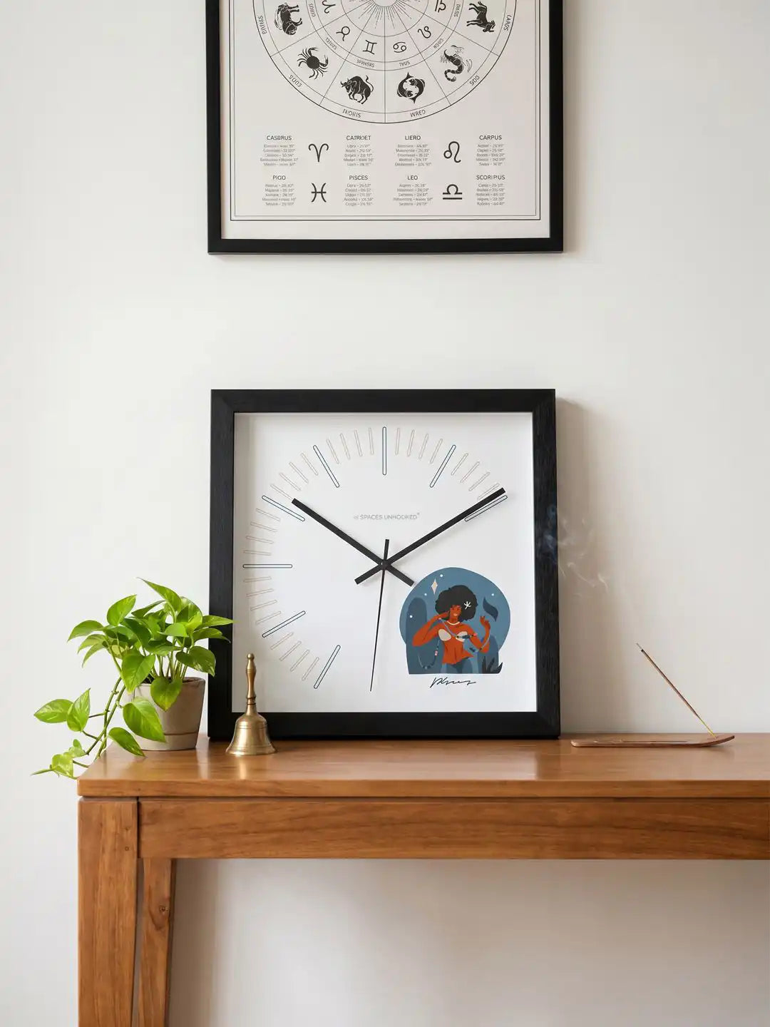 Decorative silent quartz wall clock featuring a hardwood frame, metal hands, and contemporary design.