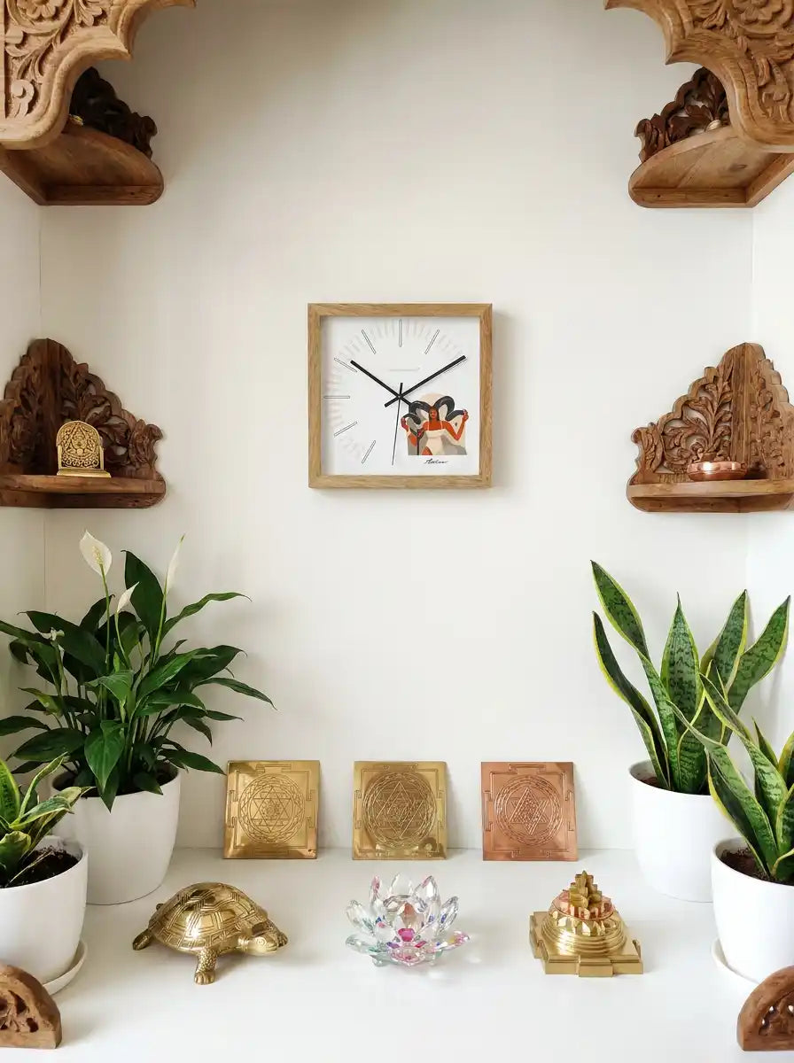 Capricorn Zodiac Large Wooden Wall Clock – 3D View Natural Oak Frame Boho Illustrated Woman Moon Dial | Spaces Unhooked