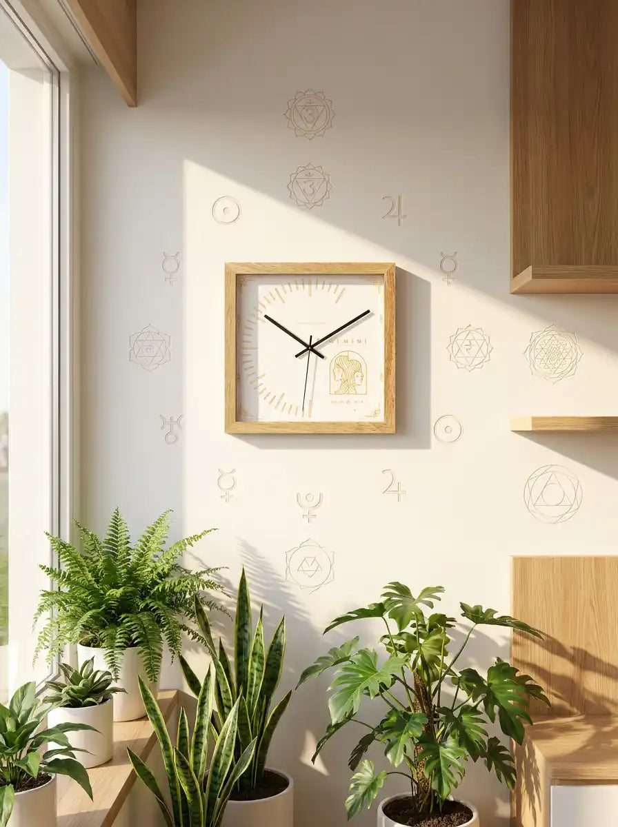 Gemini Zodiac Wall Clock Dimensions 305 mm Square Wooden Frame Design
