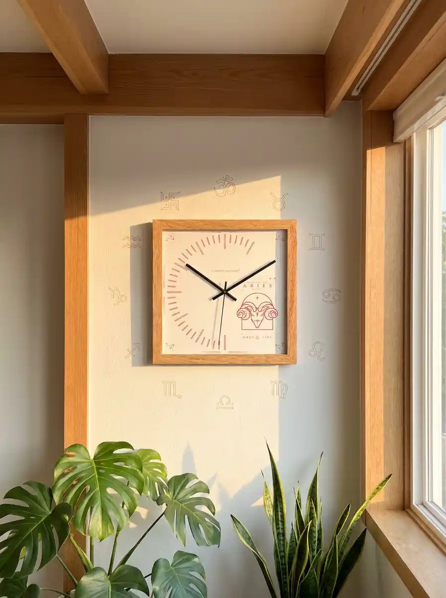 Front View Aries Zodiac Sign Wall Clock with Ram Illustration and White Dial