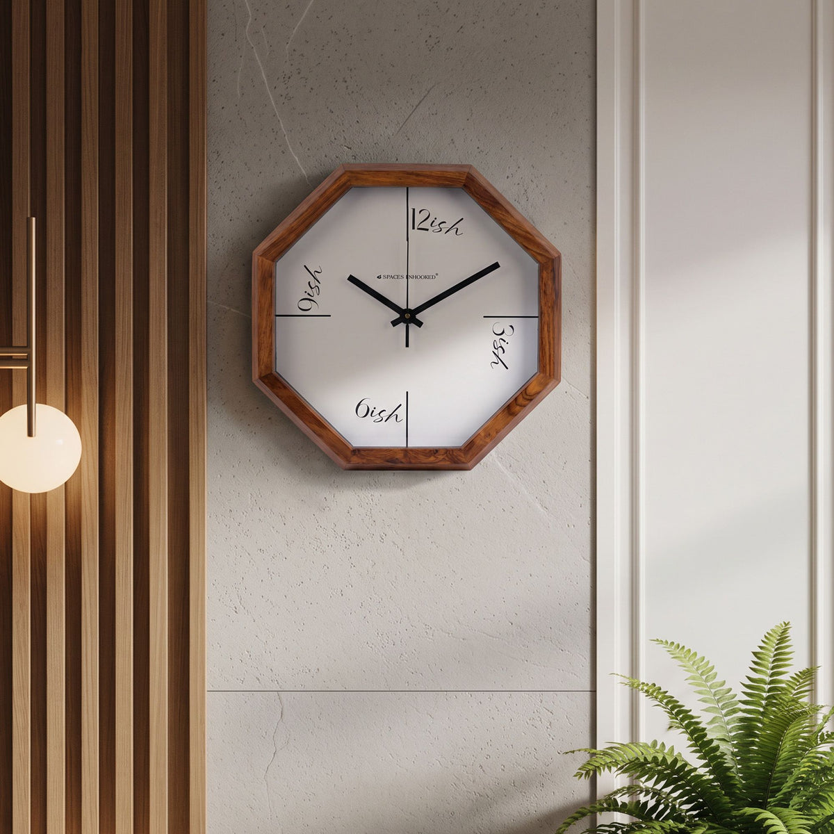 Wooden Wall Clock Brown Octagon Quirky Silent for Living Room & Gifting