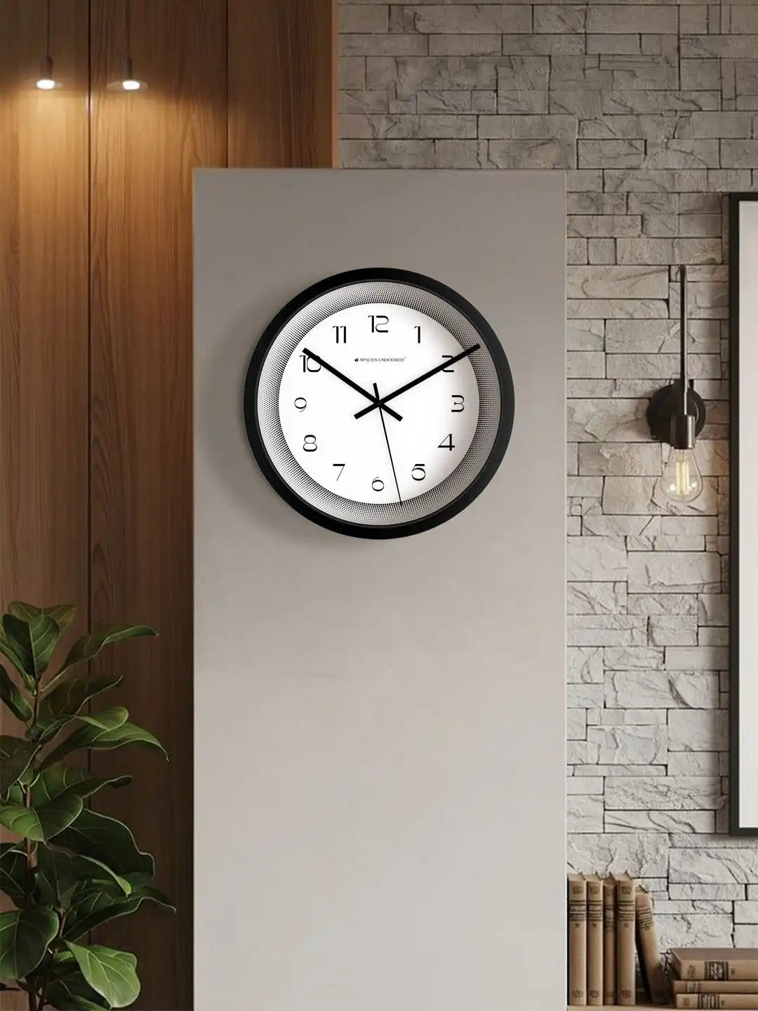 Lifestyle Wall Clock Mounted on Wall – Black Halftone Border Dial Designer Wall Clock for Home