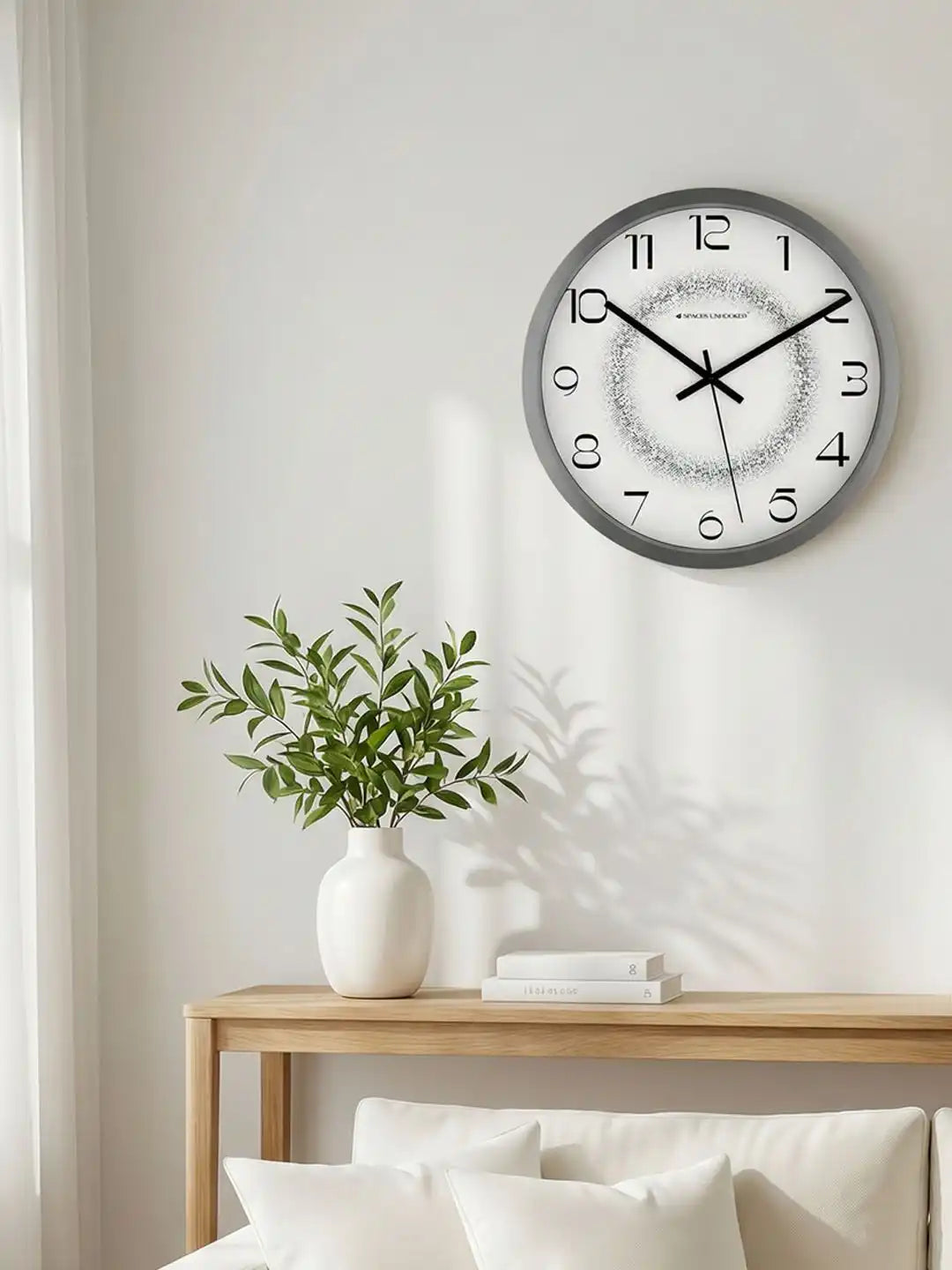 Lifestyle Wall Clock Mounted on Wall – Grey Dotted Dial Designer Wall Clock for Home