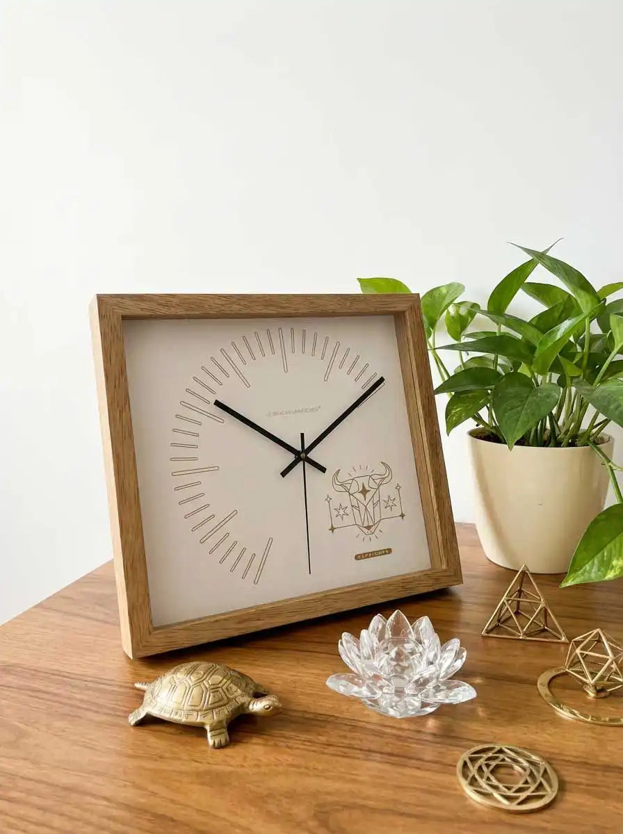 Capricorn Zodiac Large Wood Wall Clock – Natural Oak Frame Modern Living Room Wall Decor | Spaces Unhooked