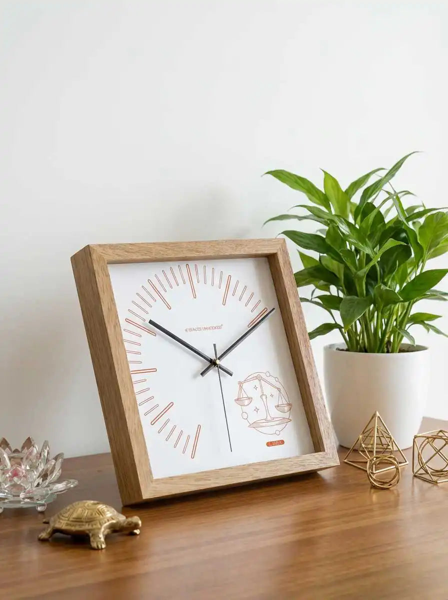 Libra Zodiac Large Wood Wall Clock – Natural Oak Frame Modern Living Room Wall Decor | Spaces Unhooked