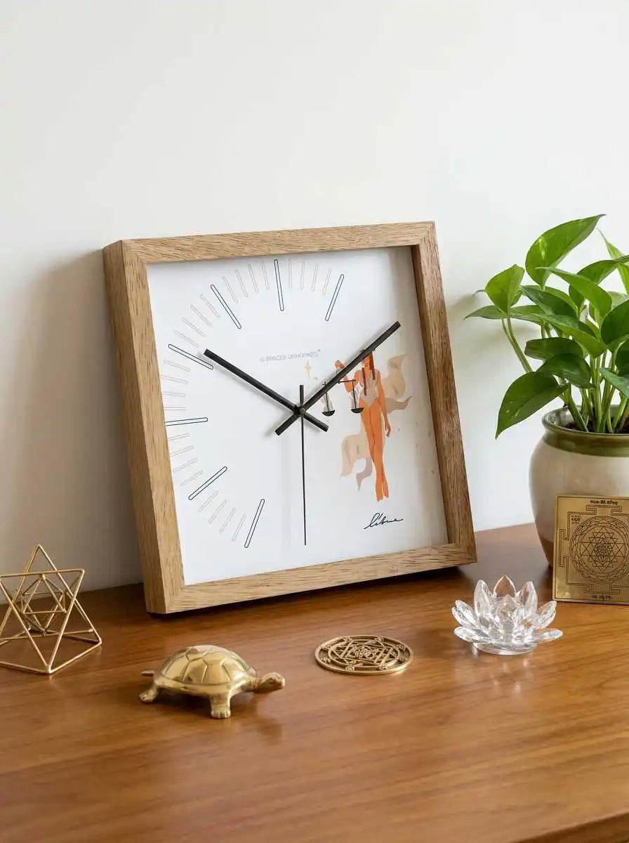 Libra Zodiac Large Wood Wall Clock – Natural Oak Frame Modern Living Room Wall Decor | Spaces Unhooked