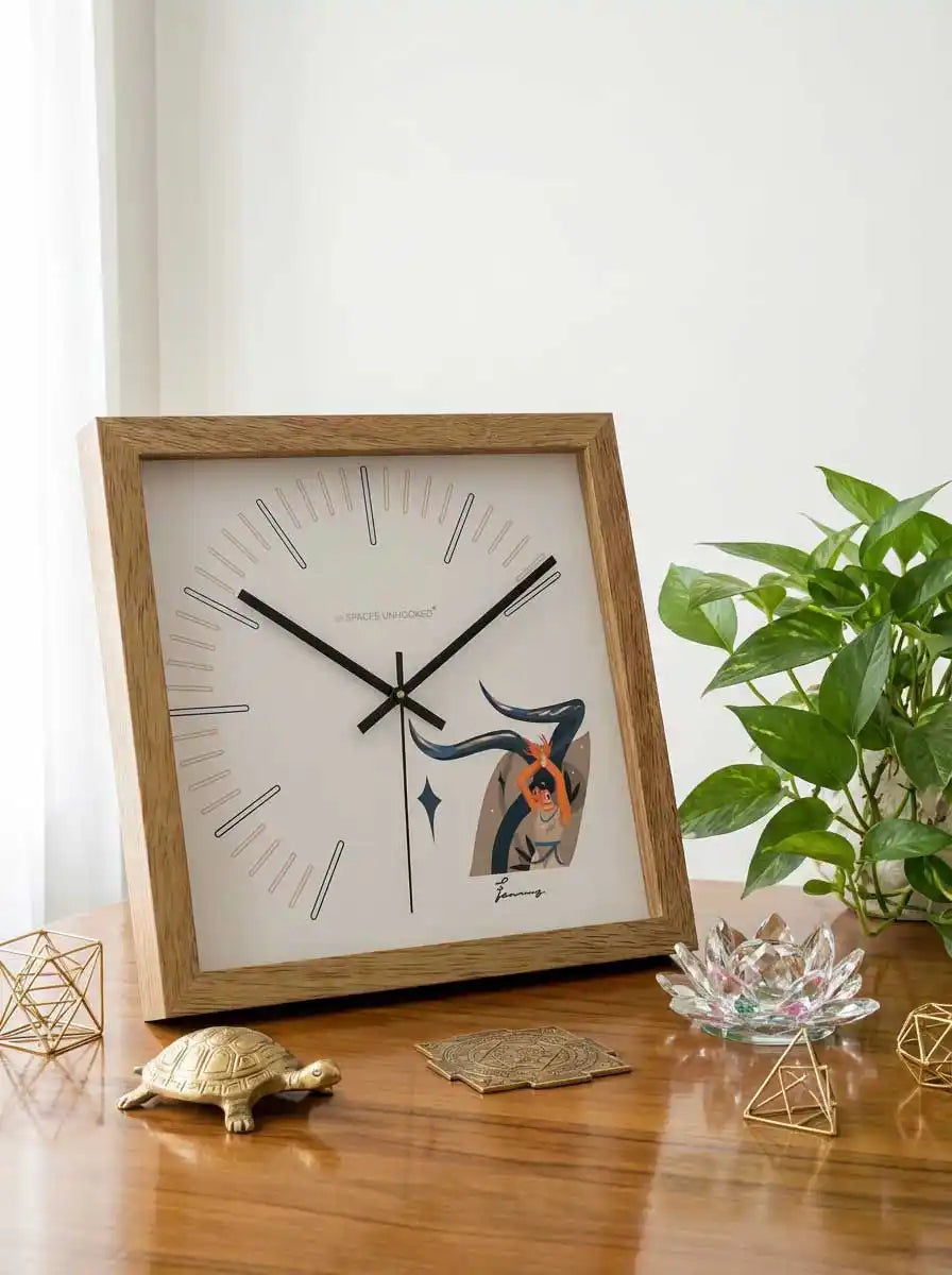 Taurus Zodiac Large Wood Wall Clock – Natural Oak Frame Modern Minimal Living Room Wall Decor | Spaces Unhooked