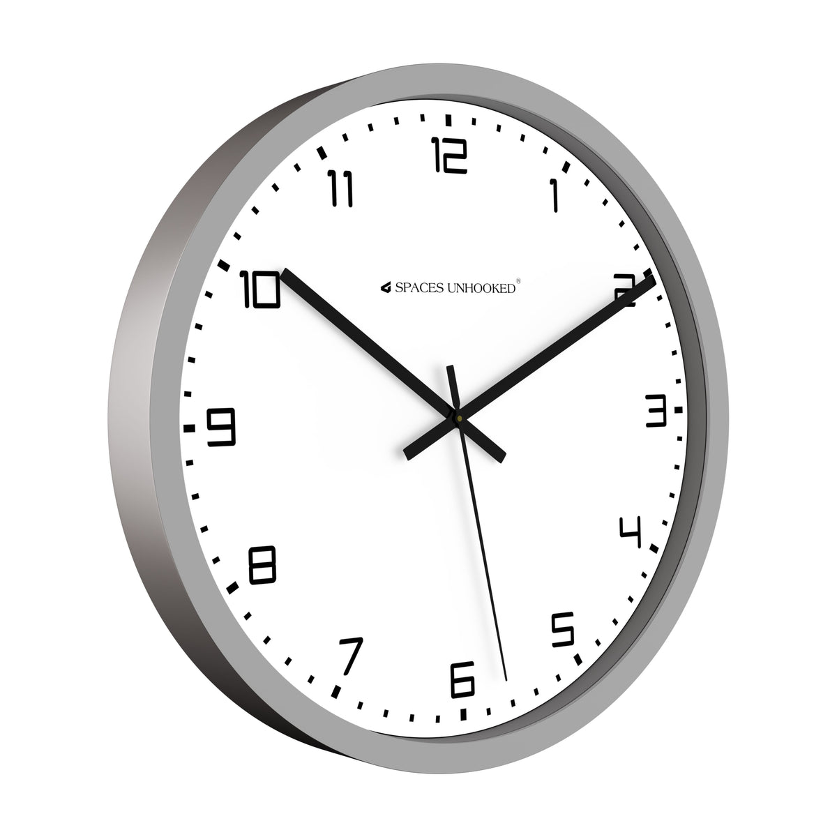 Close-up white clock face bold Arabic numerals dot minute markers – minimalist wall clock for home decor India