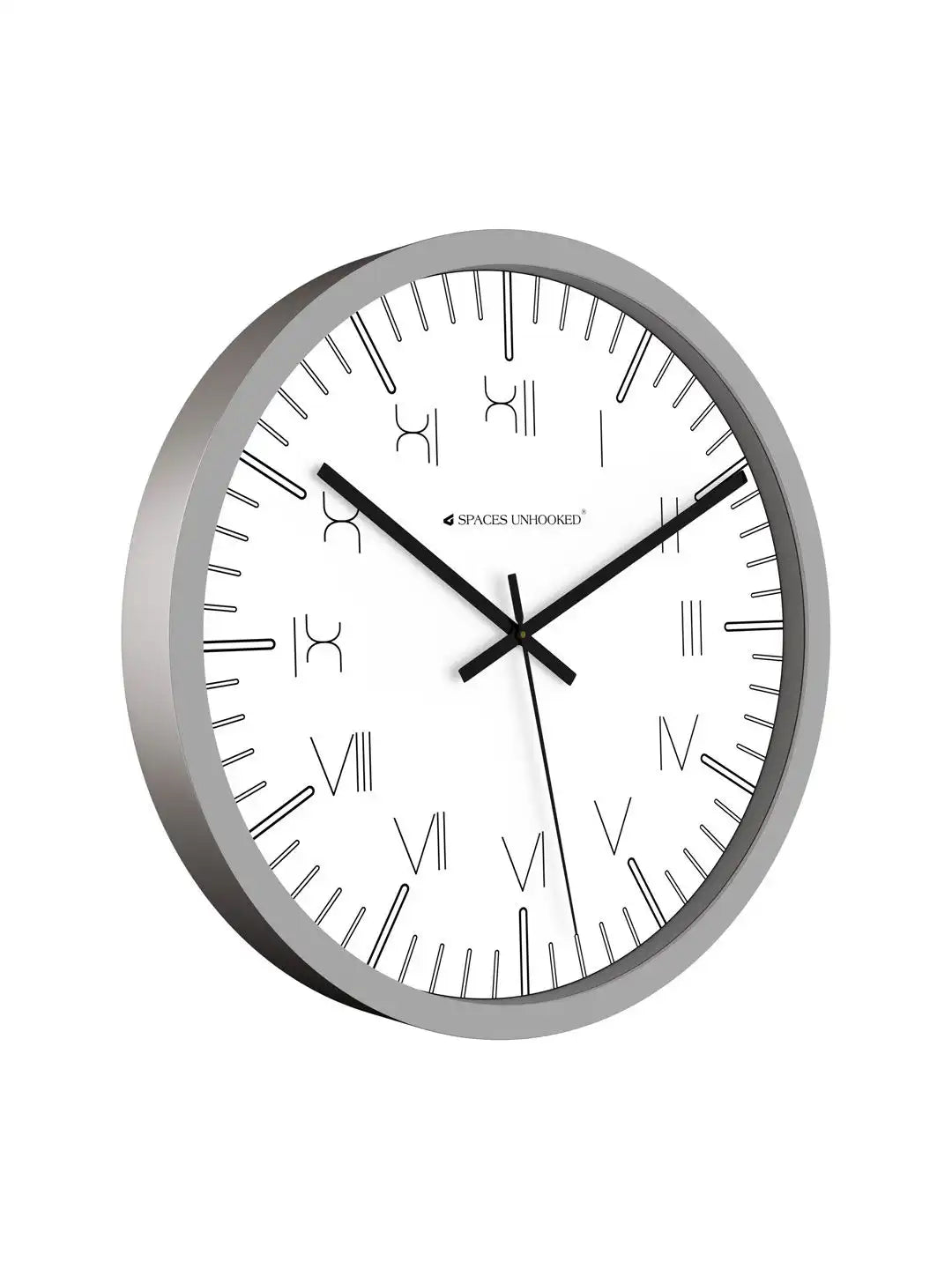 Grey Wall Clock Side View on White Background