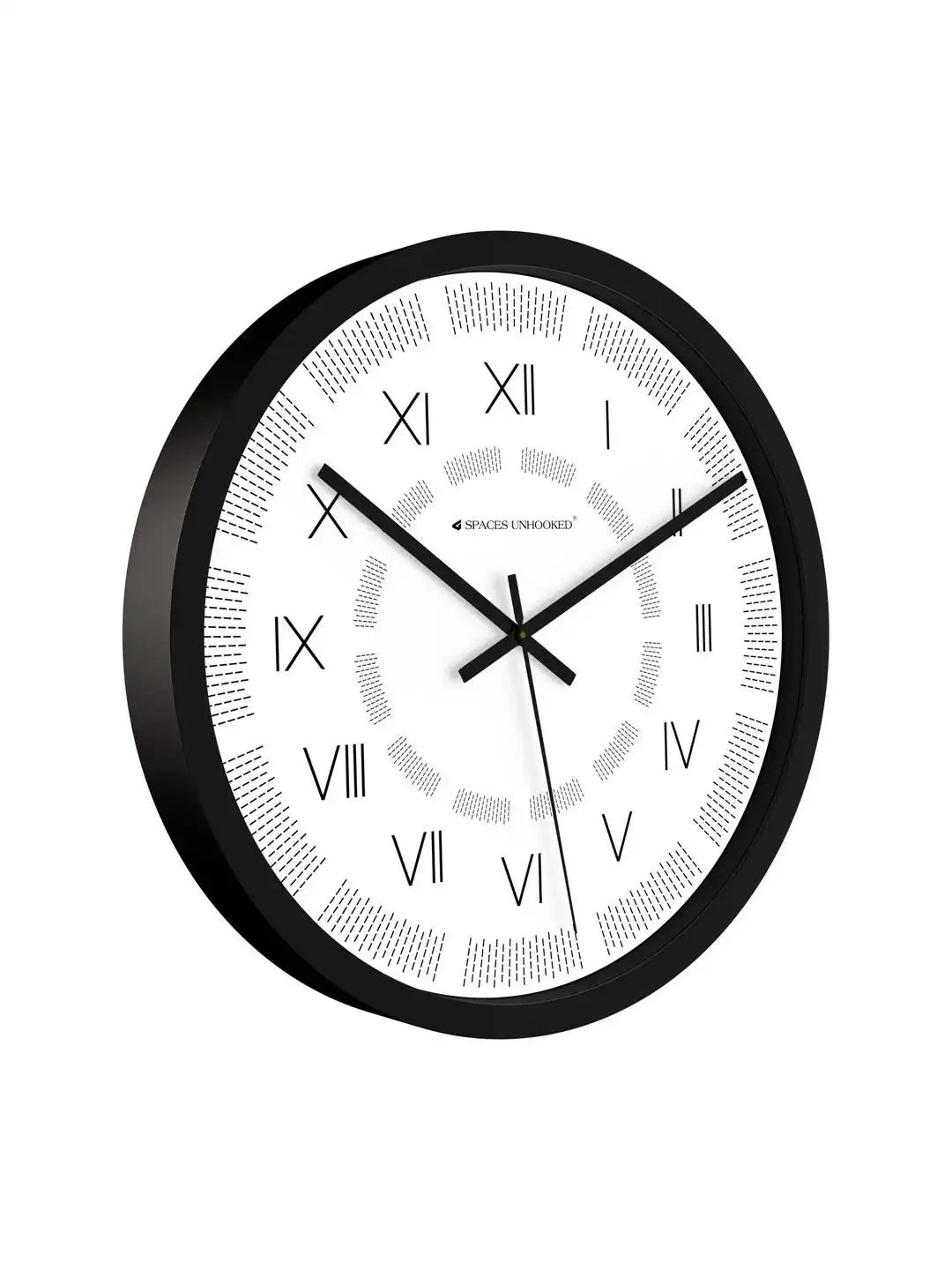 Side View of Premium Plastic Wall Clock – Slim Black Silent Roman Numeral Dash Texture Dial Wall Clock