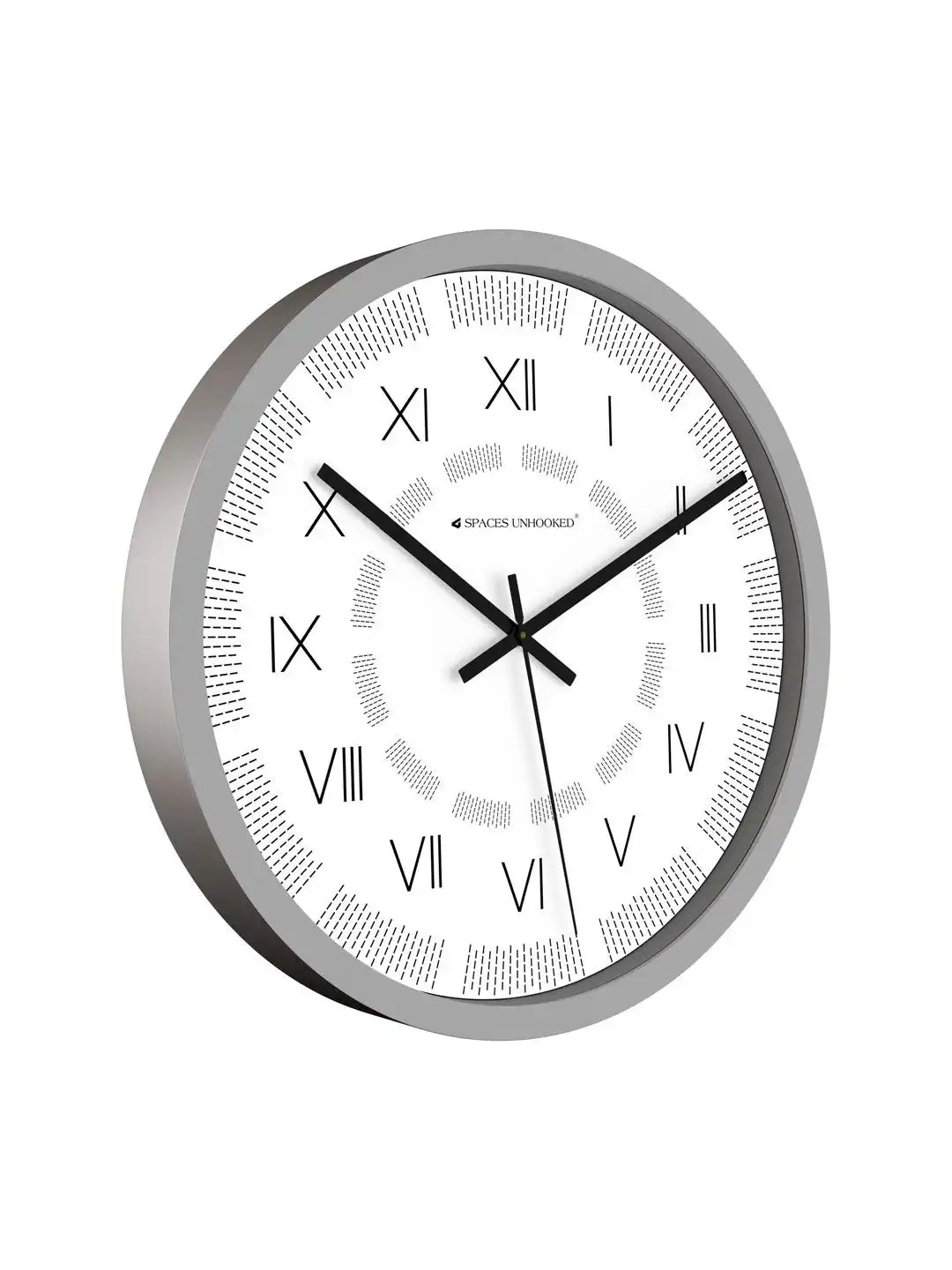 Side View of Premium Plastic Wall Clock – Slim Grey Silent Roman Numeral Dash Texture Dial Wall Clock