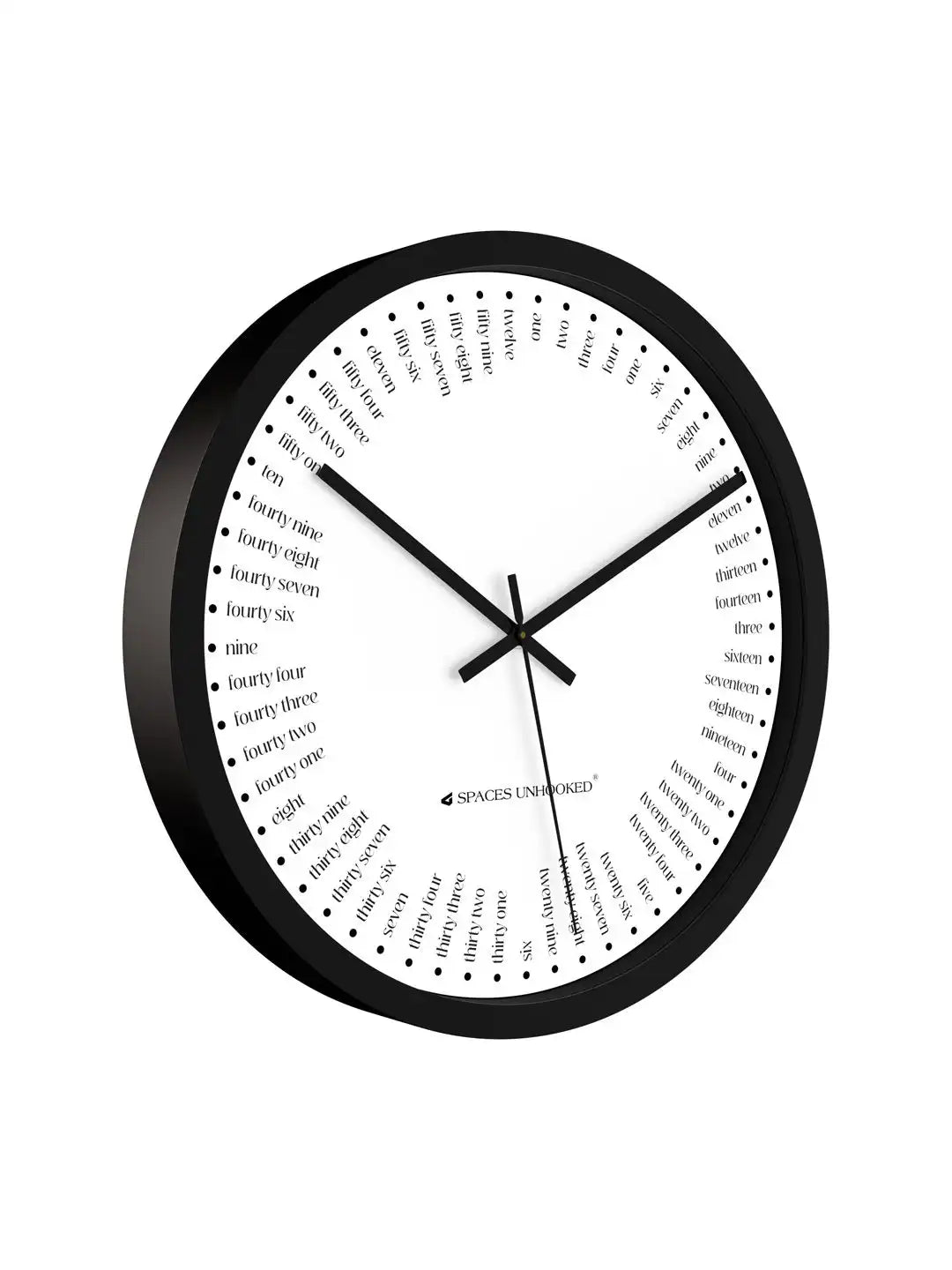 Side View Black Wall Clock - Plastic Wall Clock with Numeral Words Dial