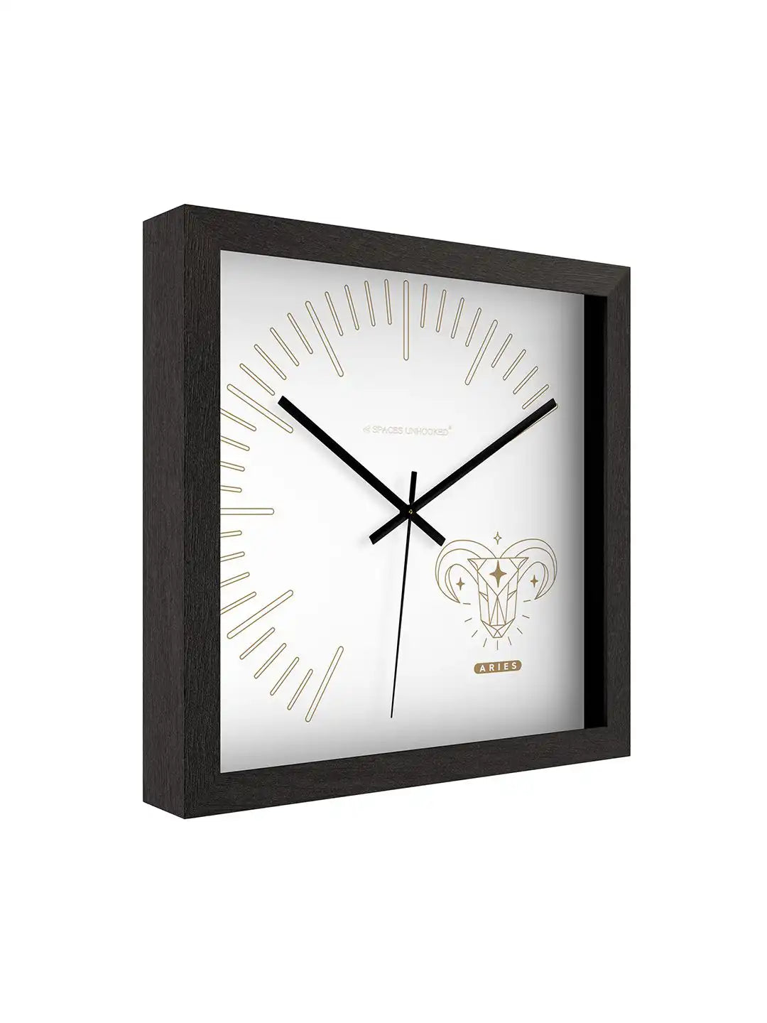 Side Profile of Square Dark Walnut Wall Clock with Deep Box Frame and Gold Minute Markers - Wood Frame Wall Clock