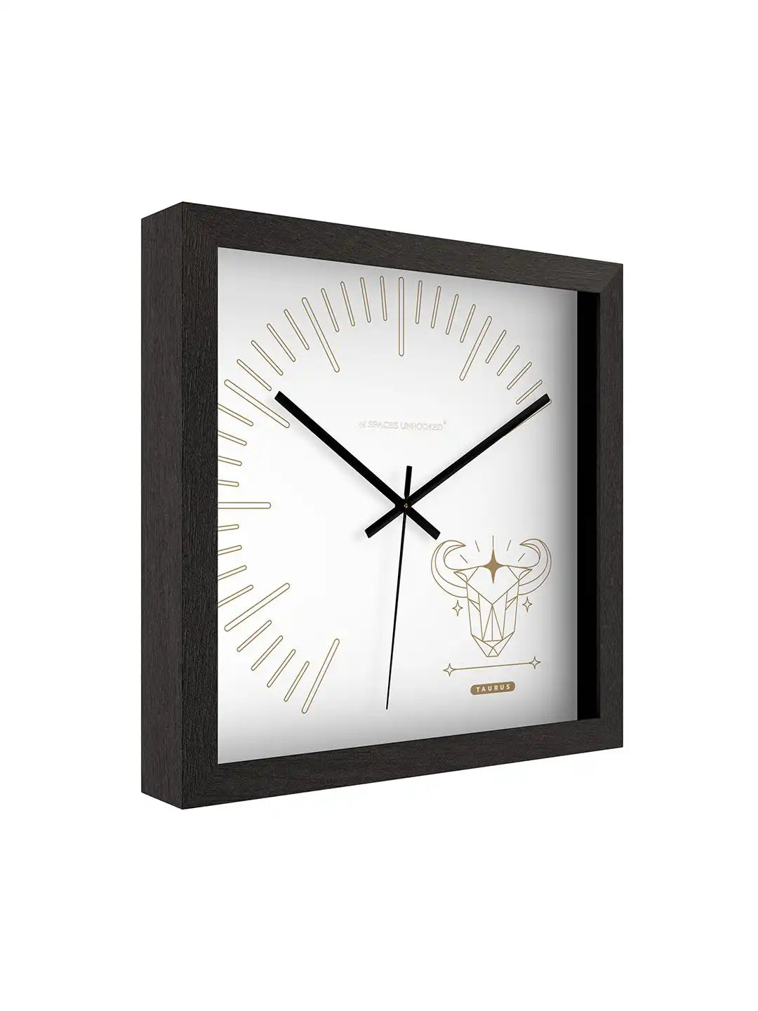 Taurus Zodiac Wooden Wall Clock – Side View Dark Wood Frame Deep Shadow Box | Spaces Unhooked