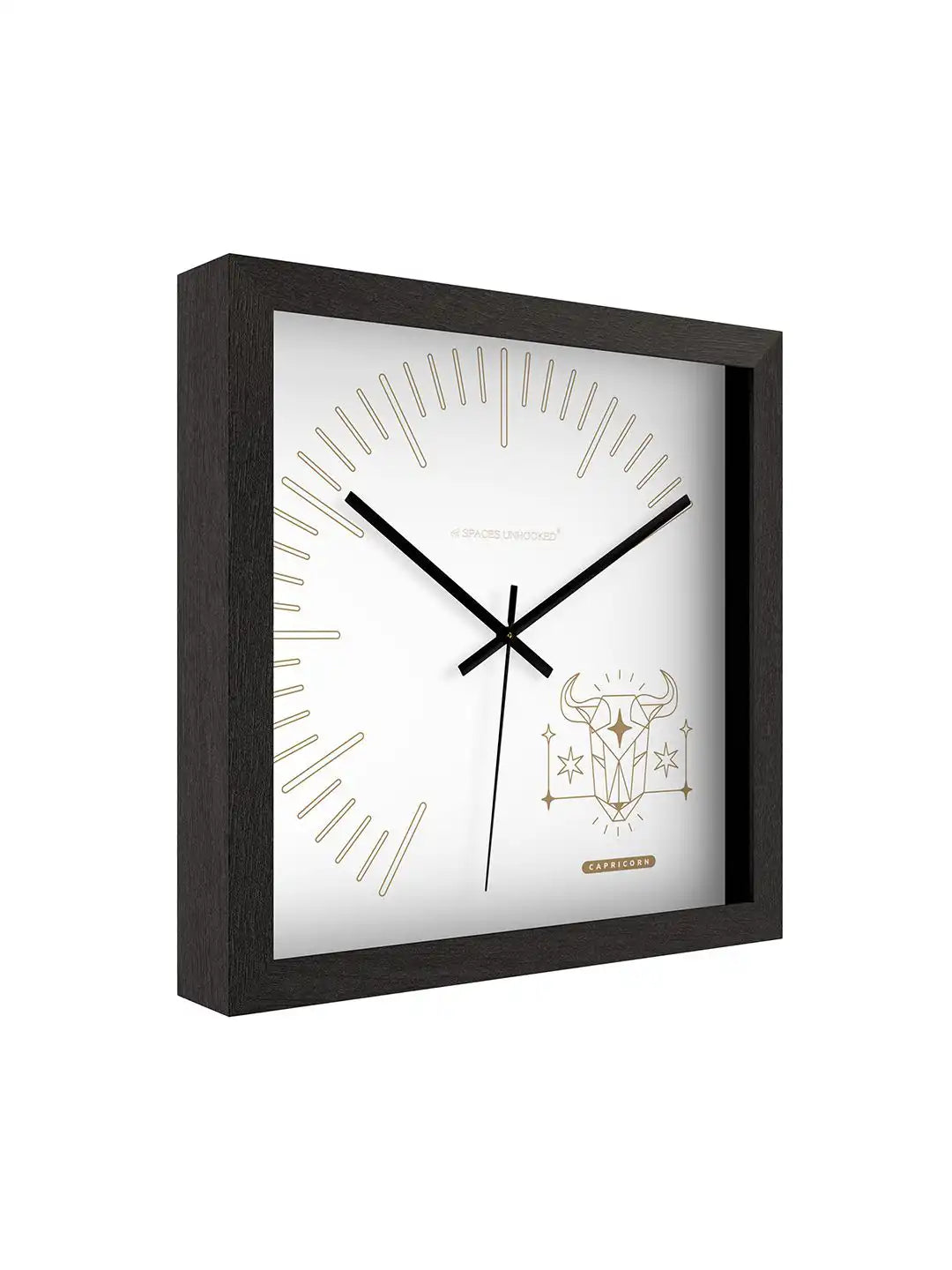 Side Profile of Square Dark Walnut Wall Clock with Deep Box Frame and Gold Minute Markers - Wood Frame Wall Clock