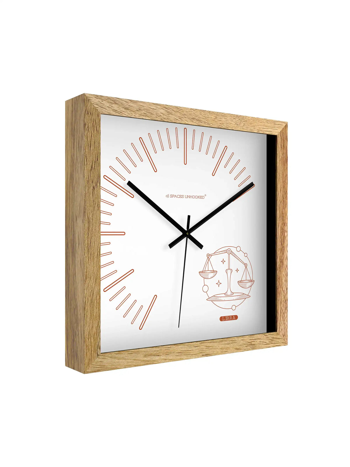 Libra Zodiac Wall Clock Specifications – Hardwood Core Noiseless Quartz Metal Hands | Spaces Unhooked