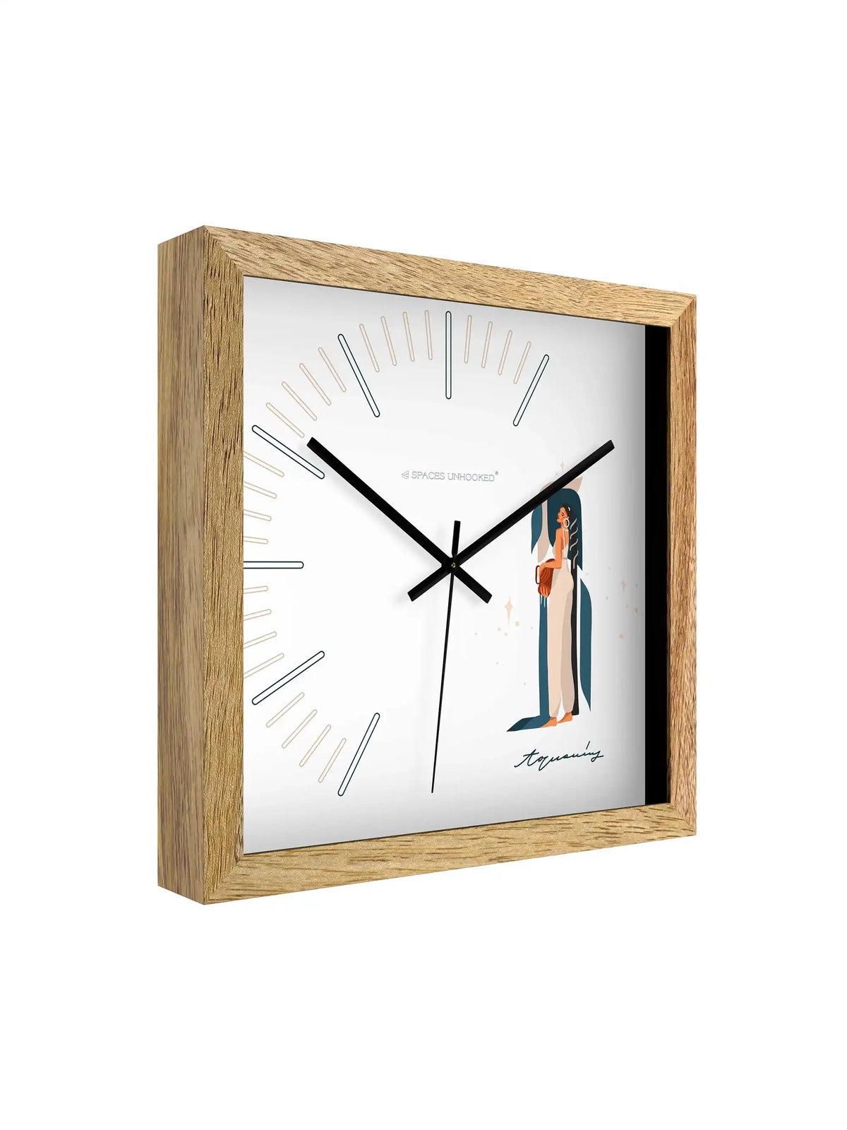 Side Perspective Aquarius Zodiac Wall Clock Highlighting Deep Wooden Frame Construction