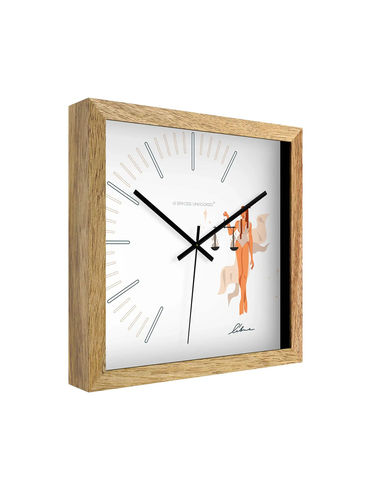 Libra Zodiac Wall Clock Specifications – Hardwood Core Noiseless Quartz Metal Hands | Spaces Unhooked