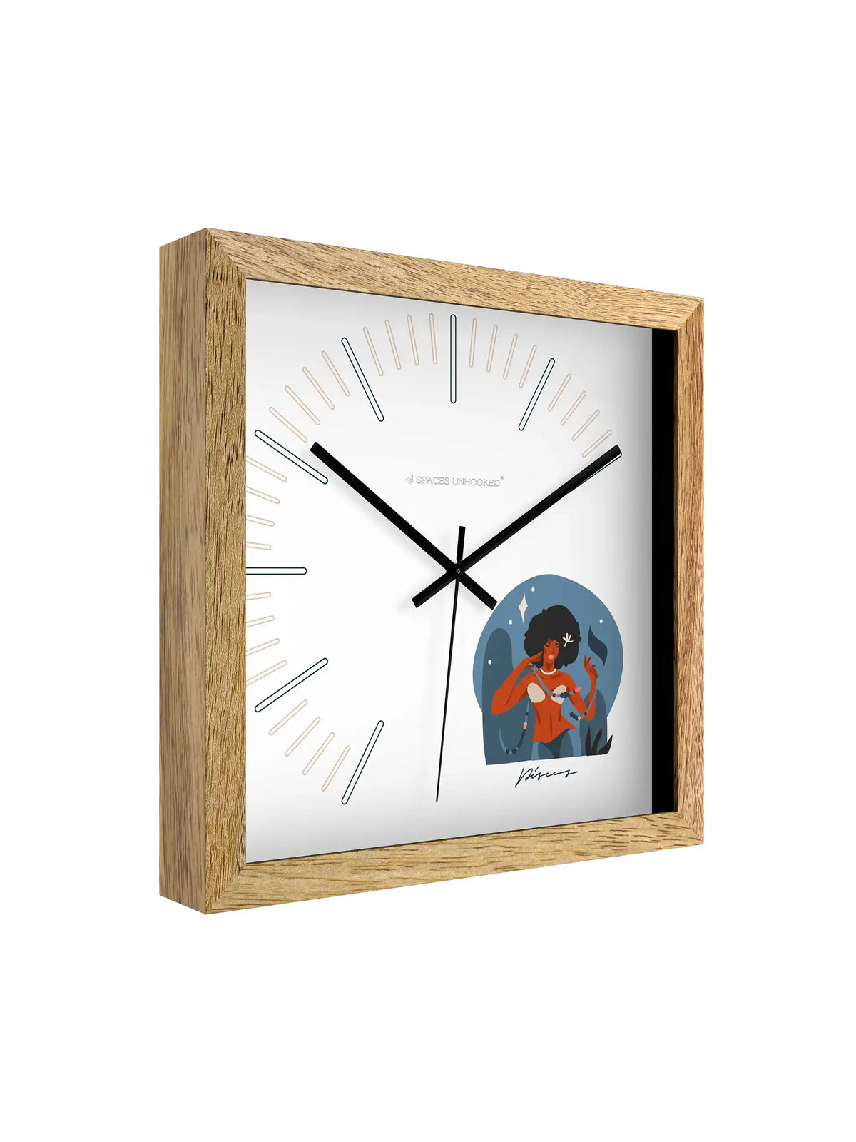 Pisces Zodiac Wall Clock Specifications – Hardwood Core Noiseless Quartz Polished Metal Hands | Spaces Unhooked