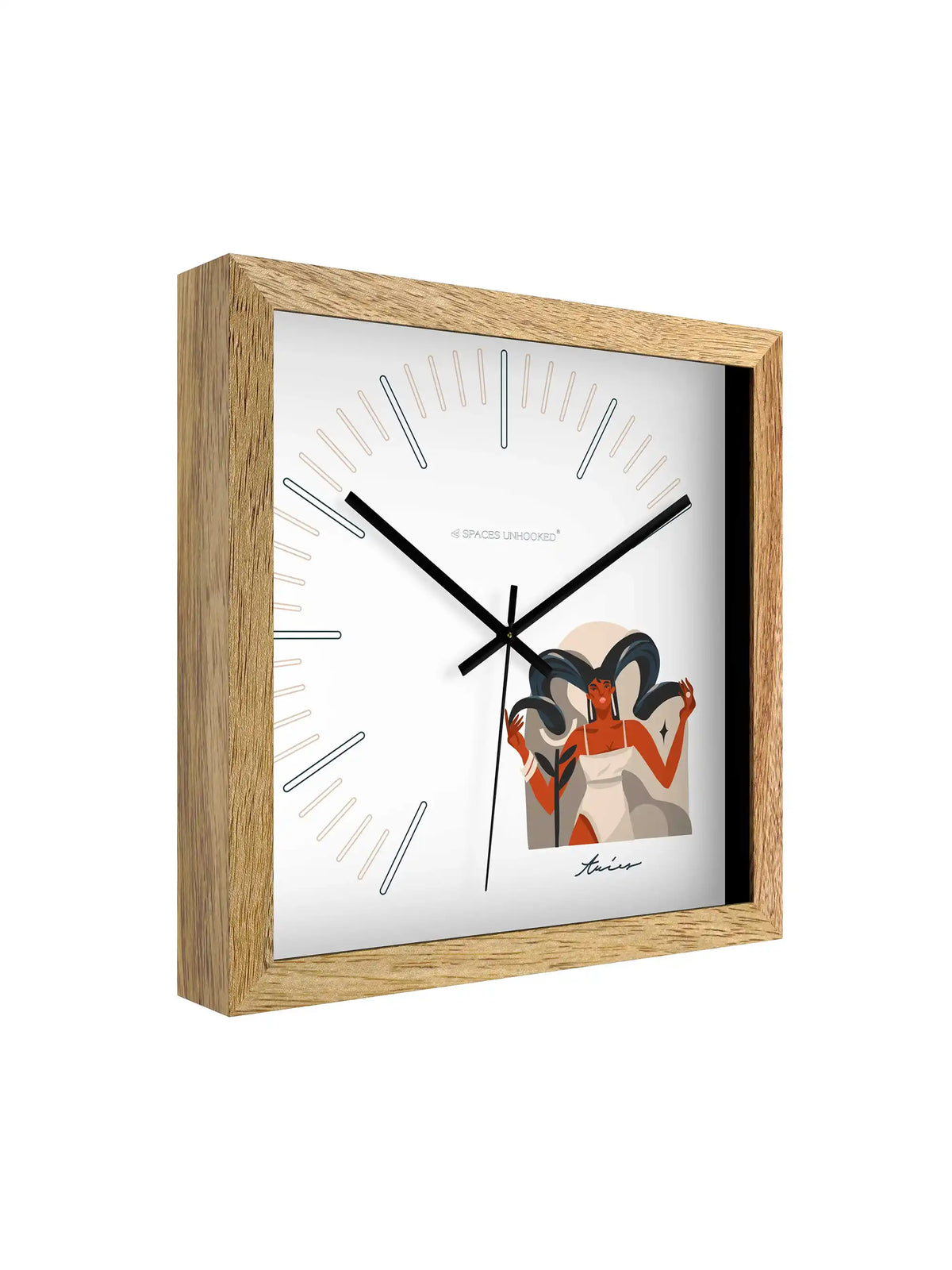 Aries Zodiac Wall Clock Specifications – Hardwood Core Noiseless Quartz Polished Metal Hands | Spaces Unhooked
